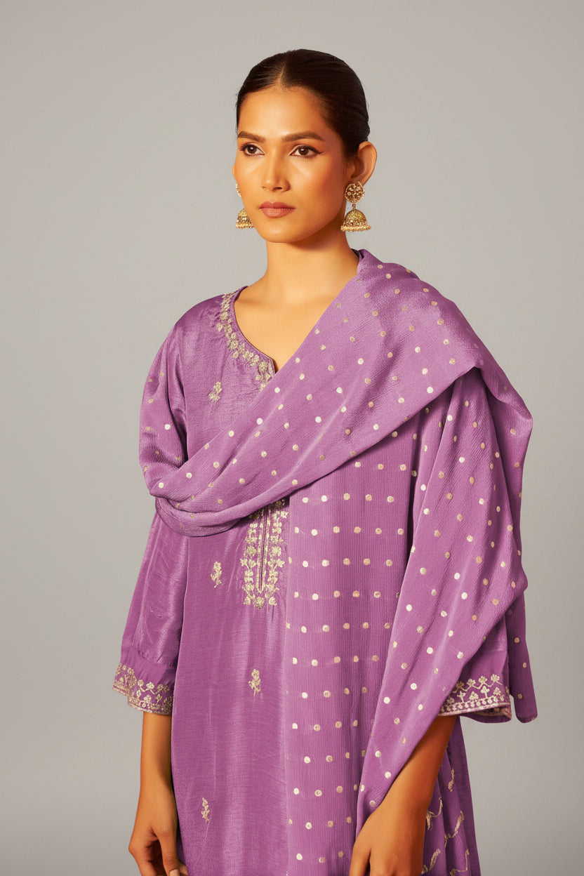Embroidered Dola Silk Kurti Set
