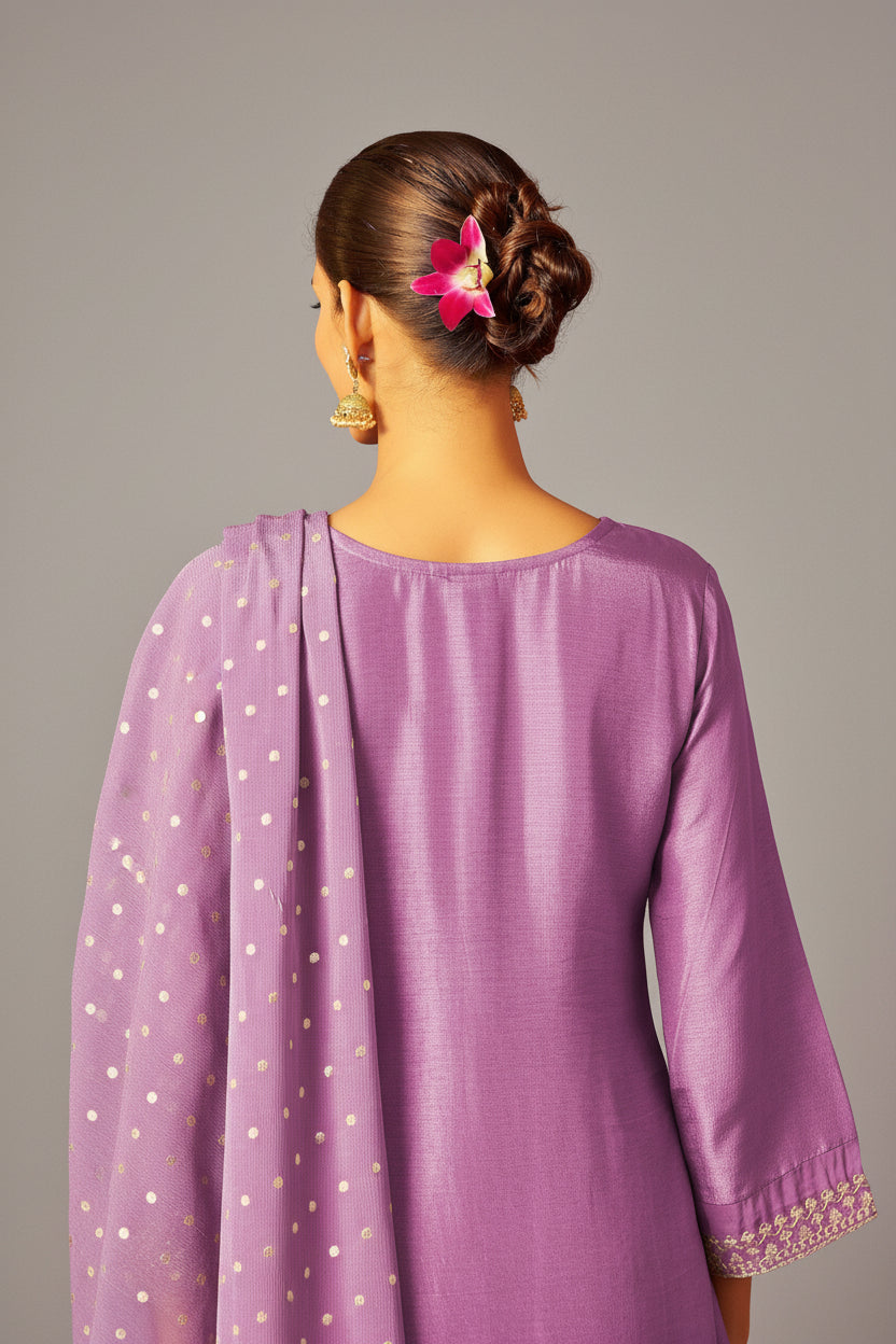 Embroidered Dola Silk Kurti Set