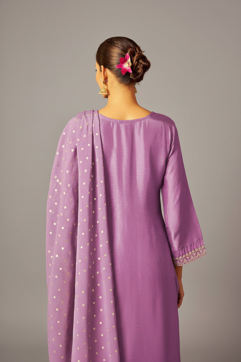 Embroidered Dola Silk Kurti Set