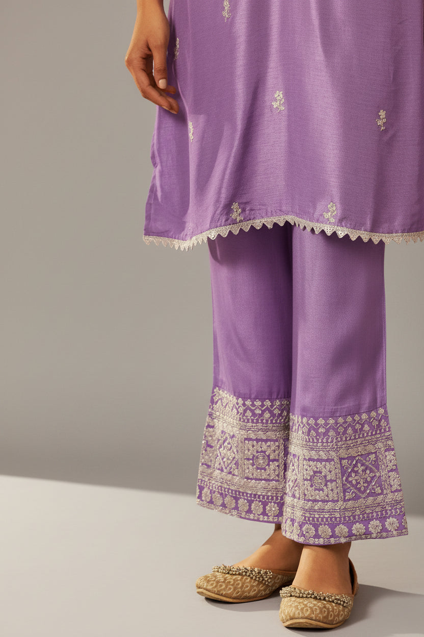Embroidered Dola Silk Kurti Set