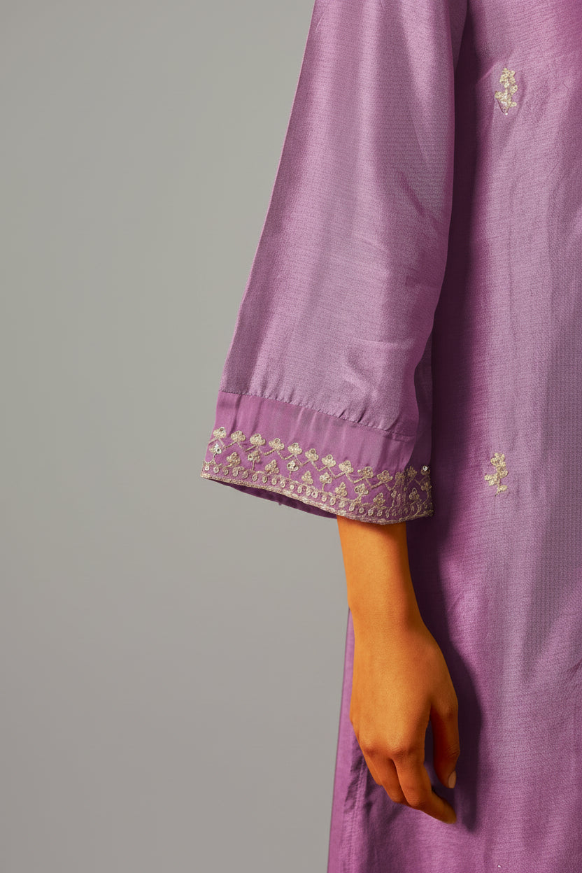 Embroidered Dola Silk Kurti Set