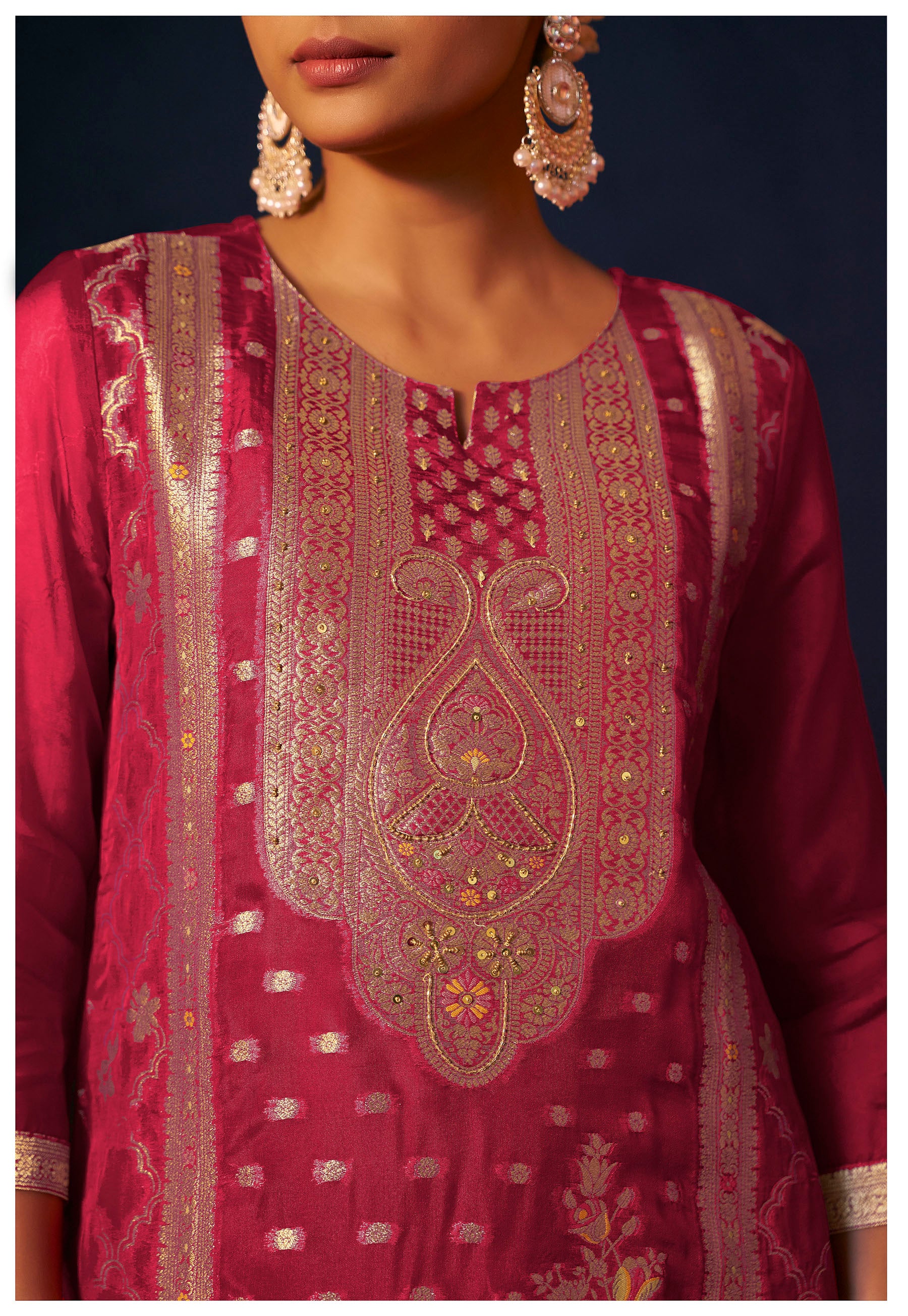 Ravelynn Red Organza Jacquard Kurta Set