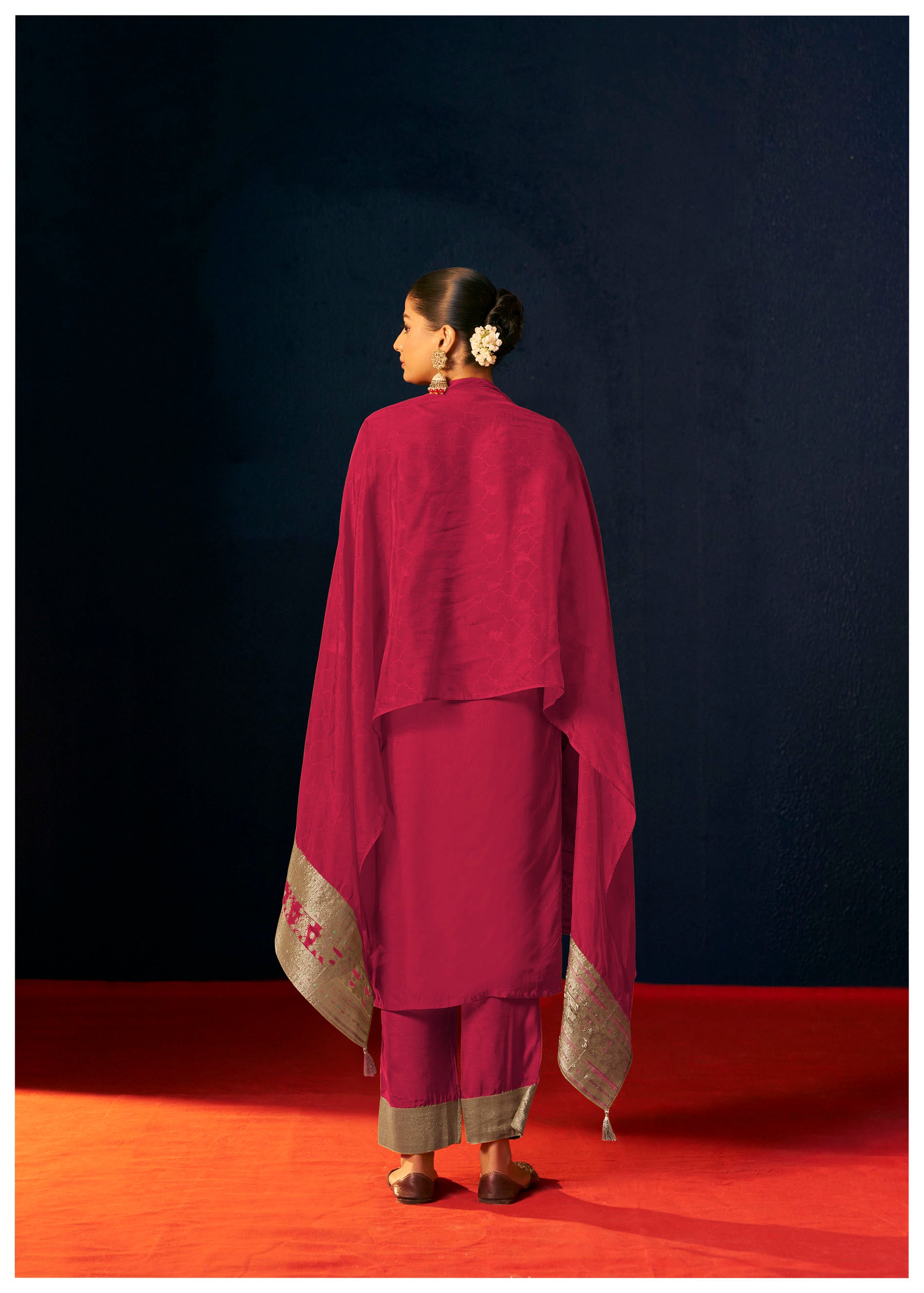 Ormyra Red Organza Jacquard Kurta Set