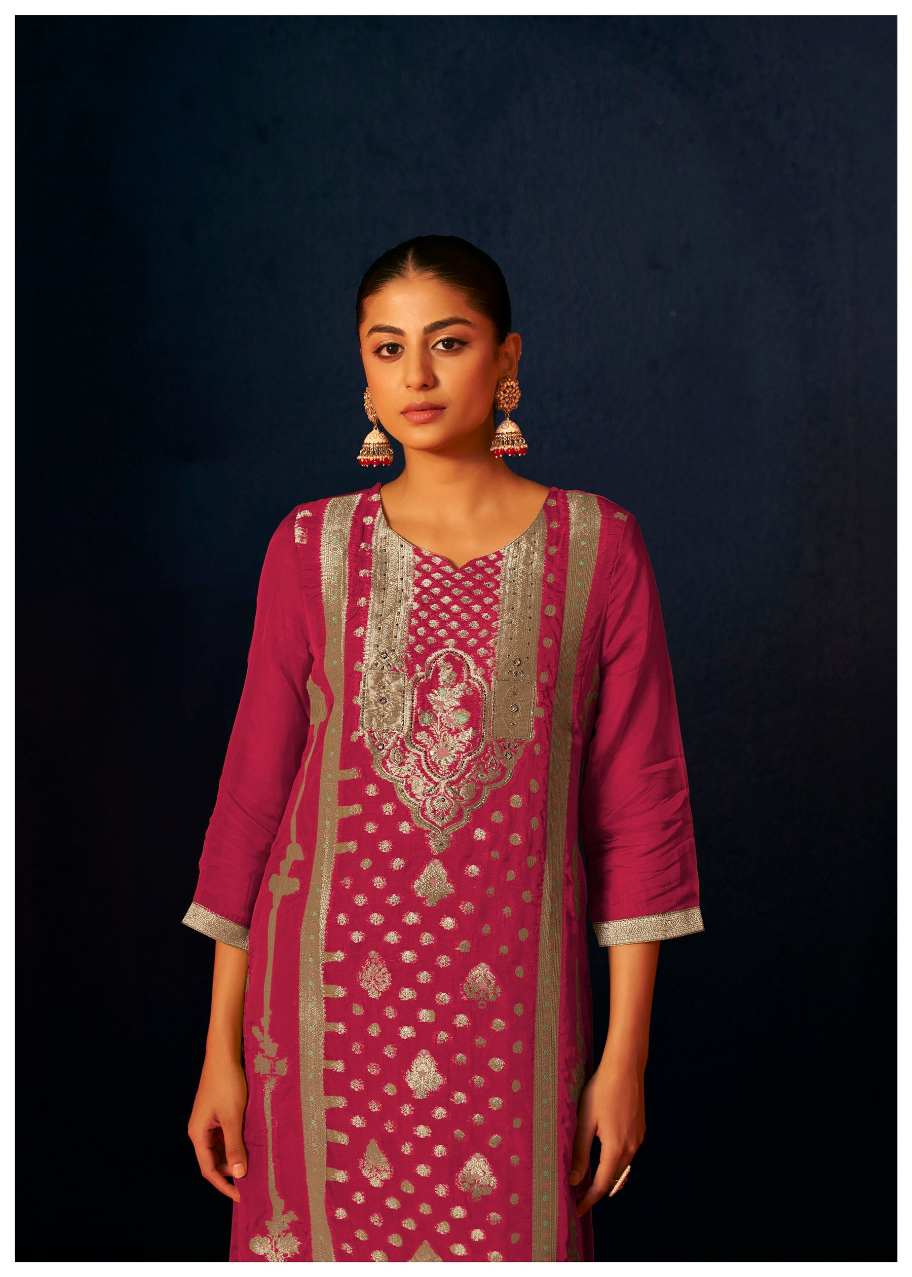 Ormyra Red Organza Jacquard Kurta Set
