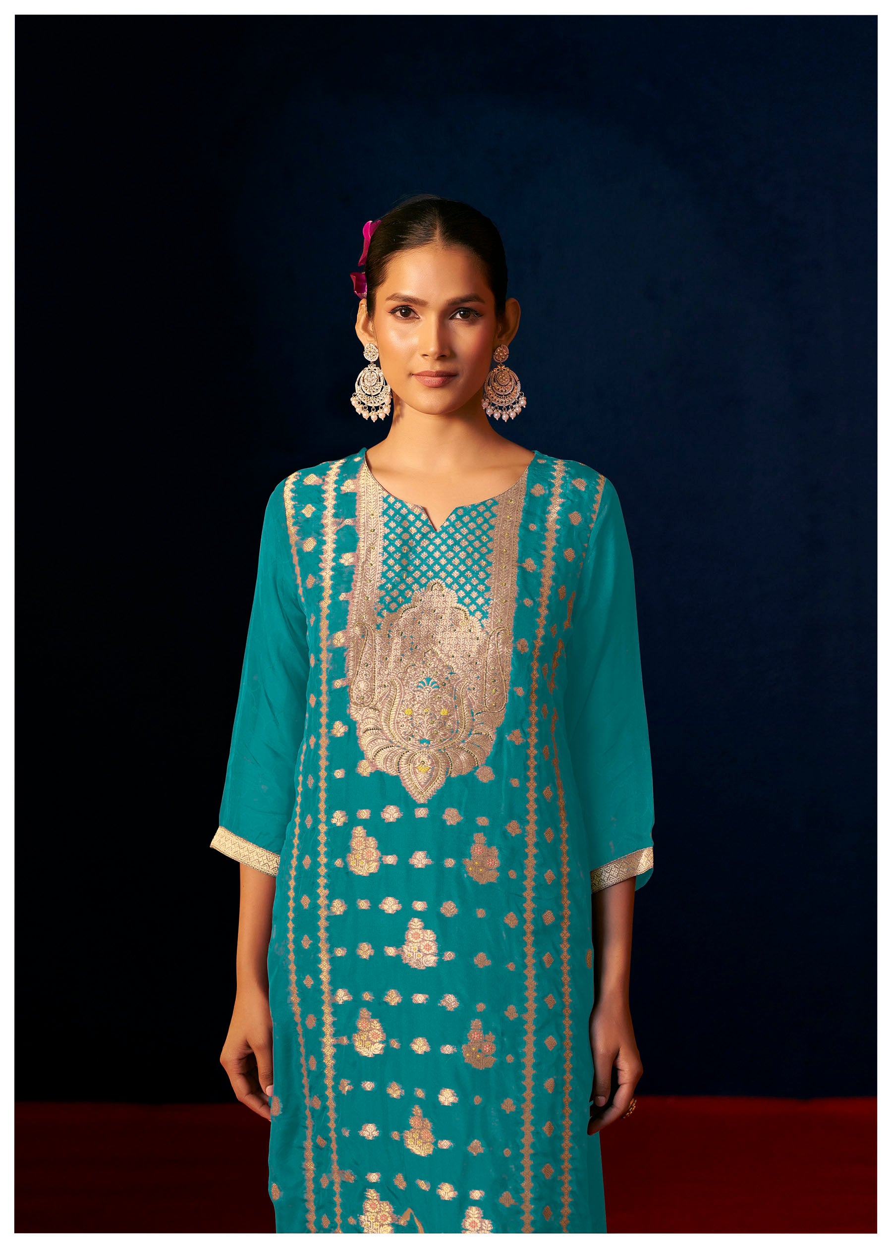 Celenya Rama Organza Jacquard Kurta Set