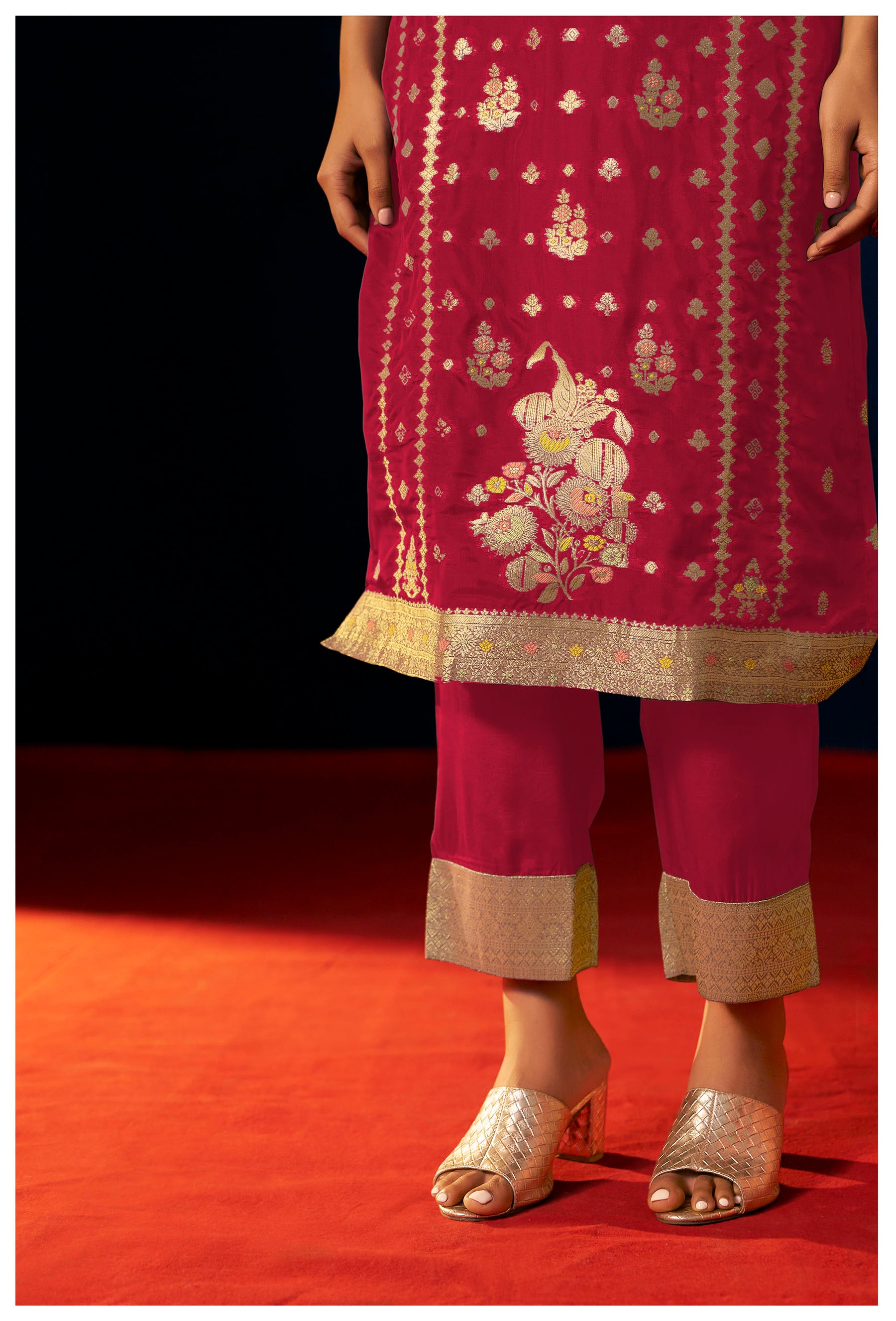 Emberlyn Red Organza Jacquard Kurta Set