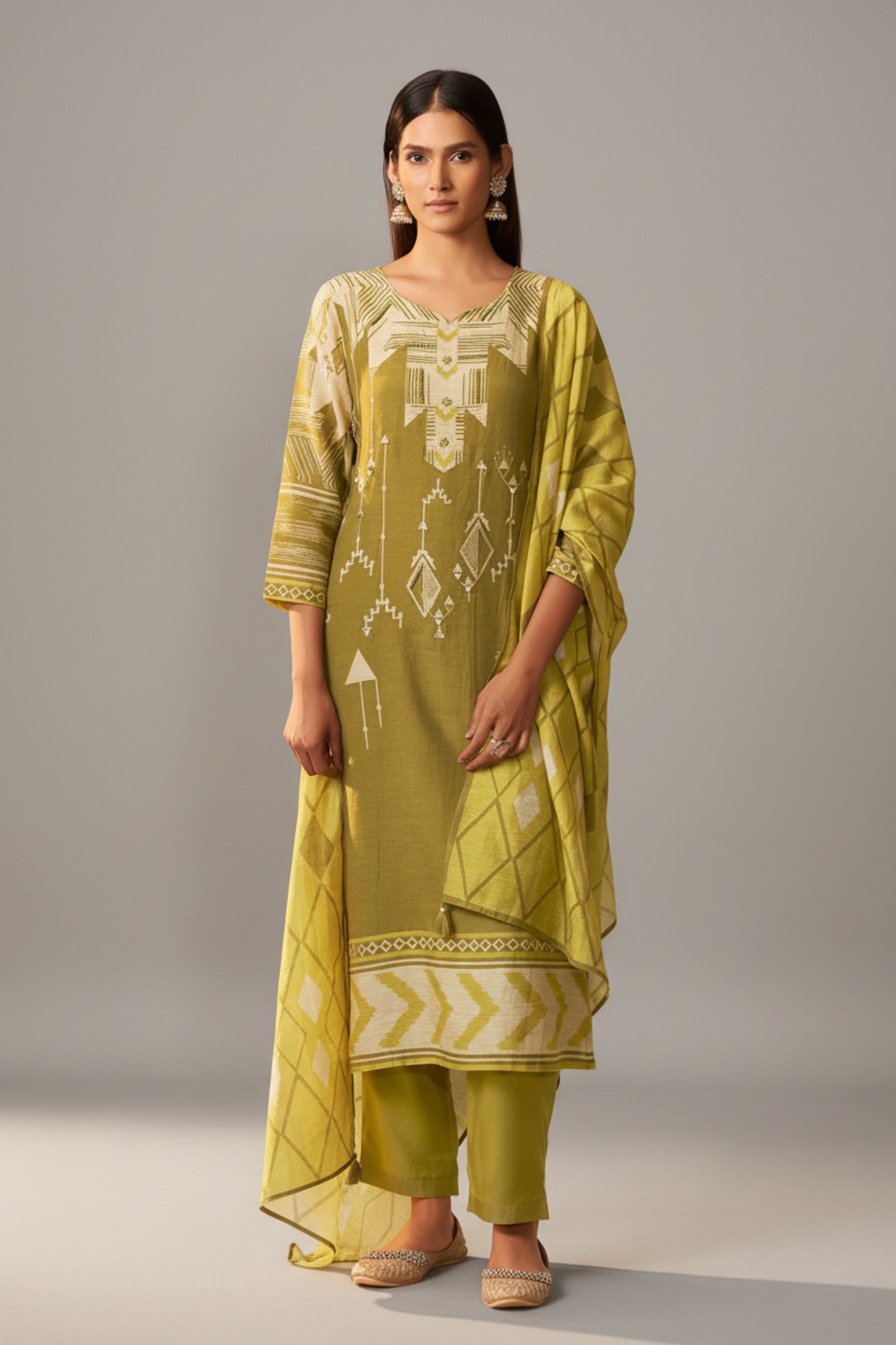 Shimmer Linen Digital Print Set β Green