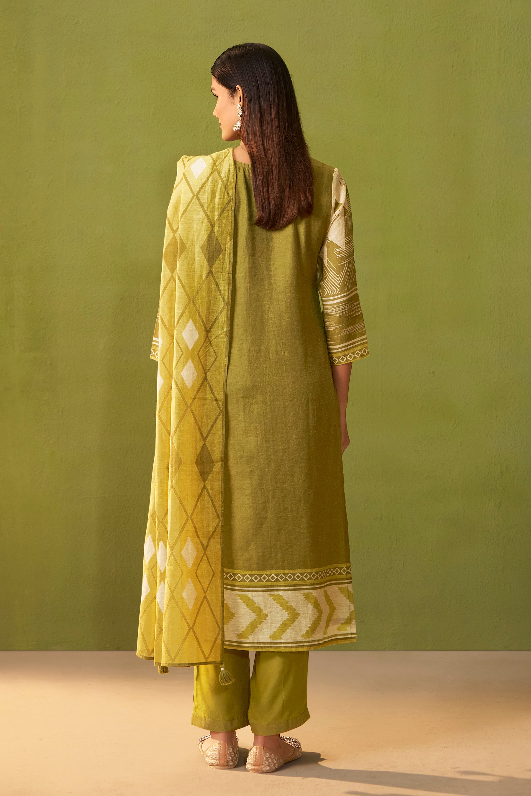 Shimmer Linen Digital Print Set – Green