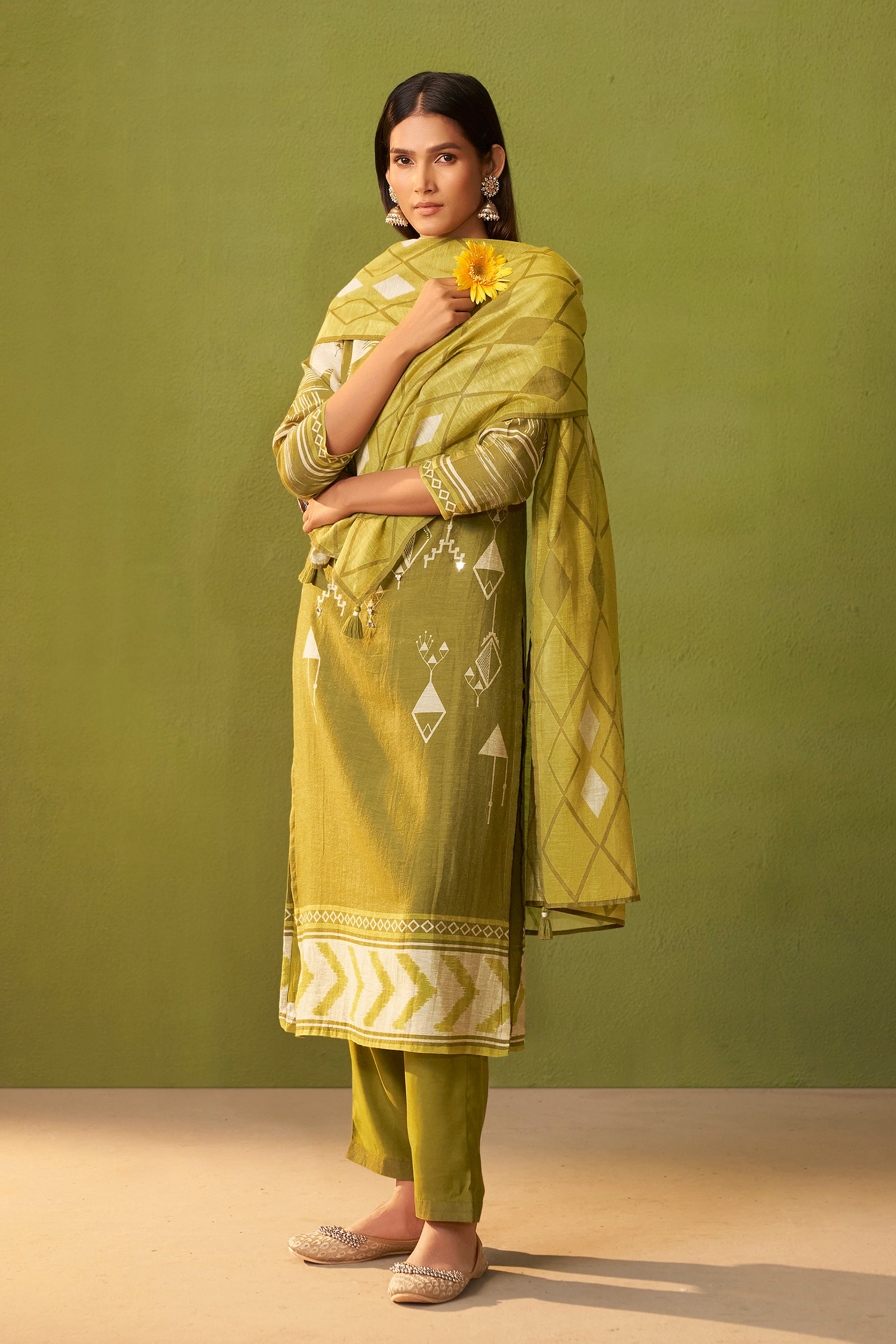 Shimmer Linen Digital Print Set – Green