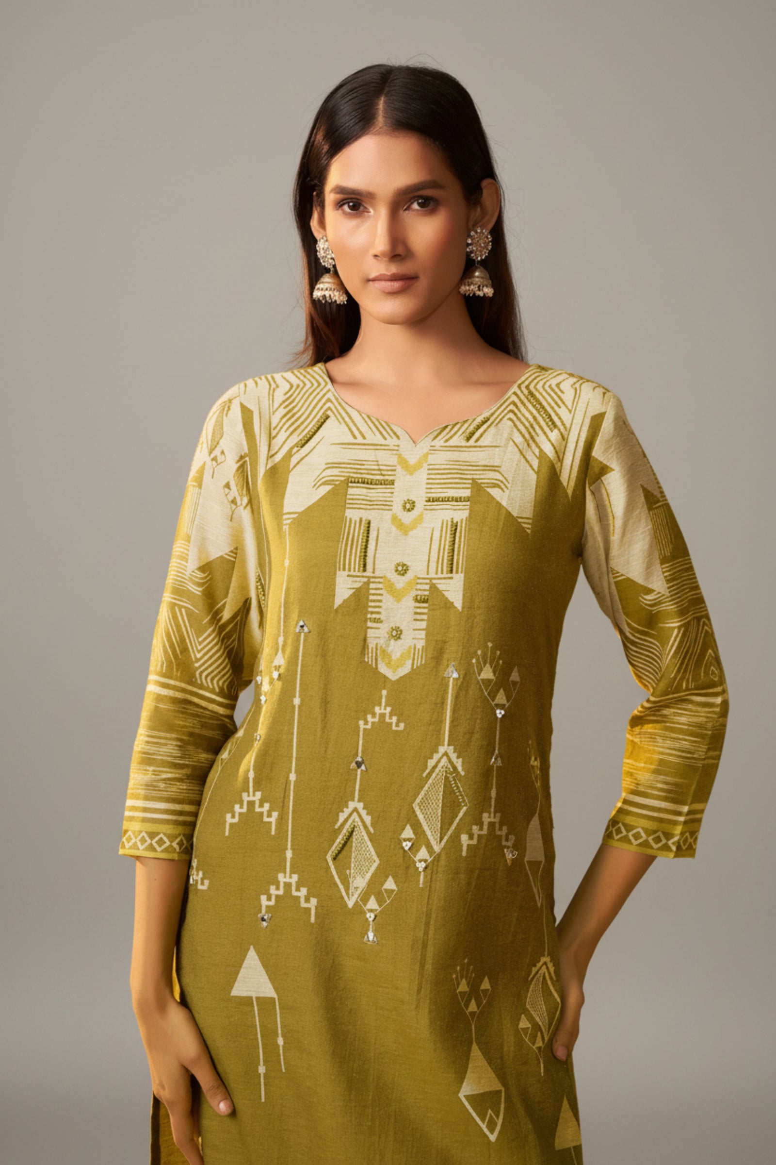 Shimmer Linen Digital Print Set – Green