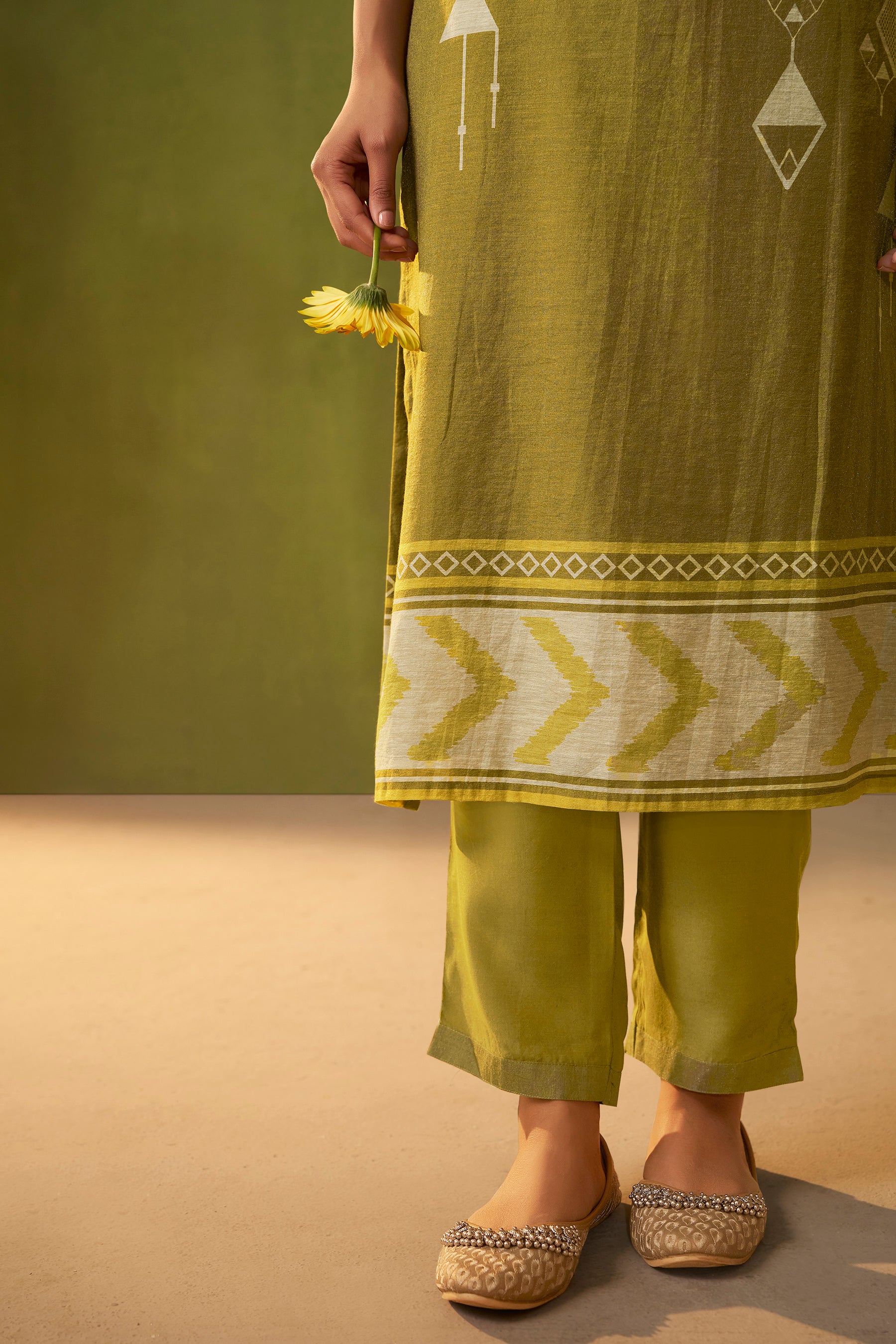 Shimmer Linen Digital Print Set – Green