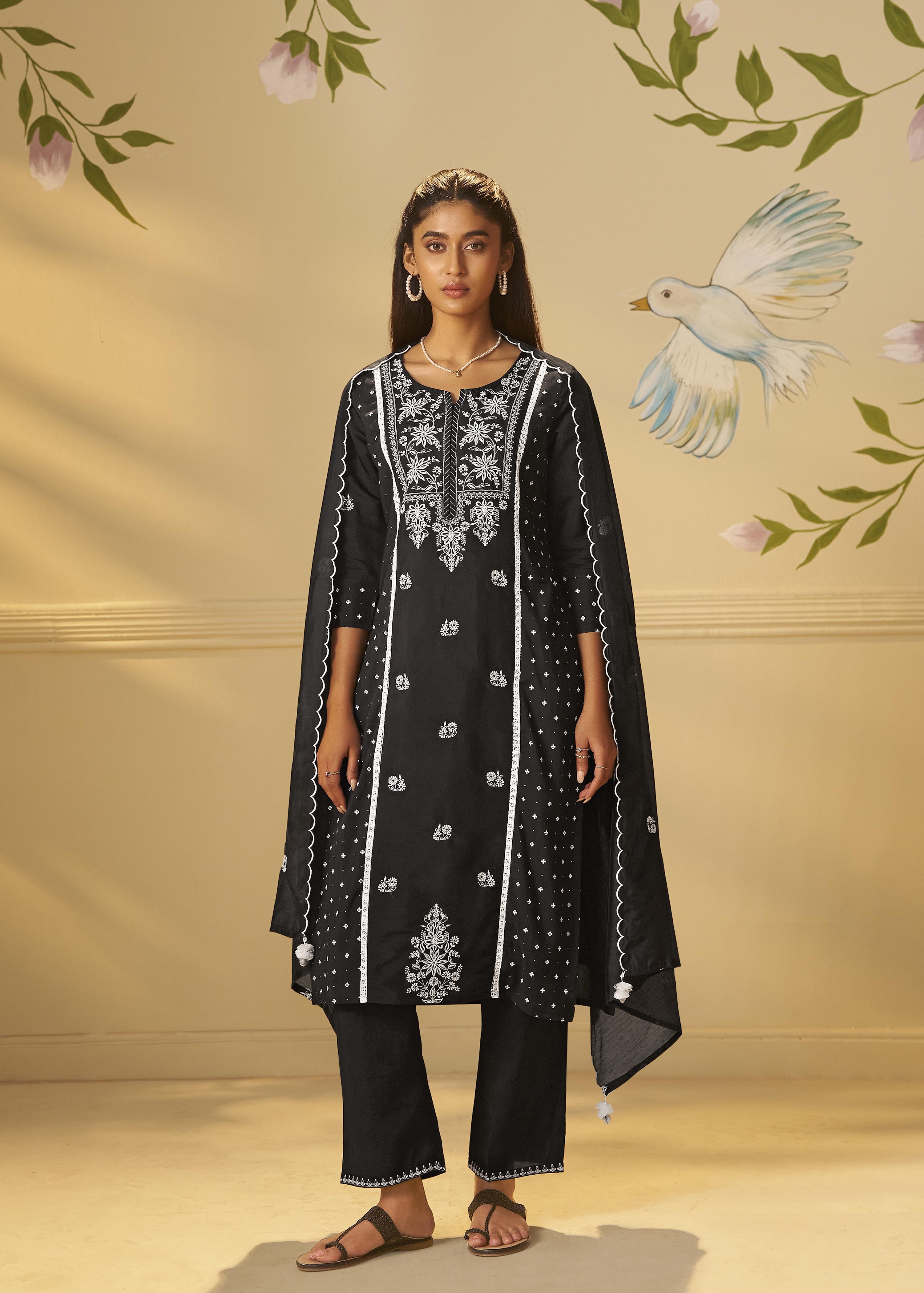 Midnight Chikankari Modal Chanderi Kurta Set