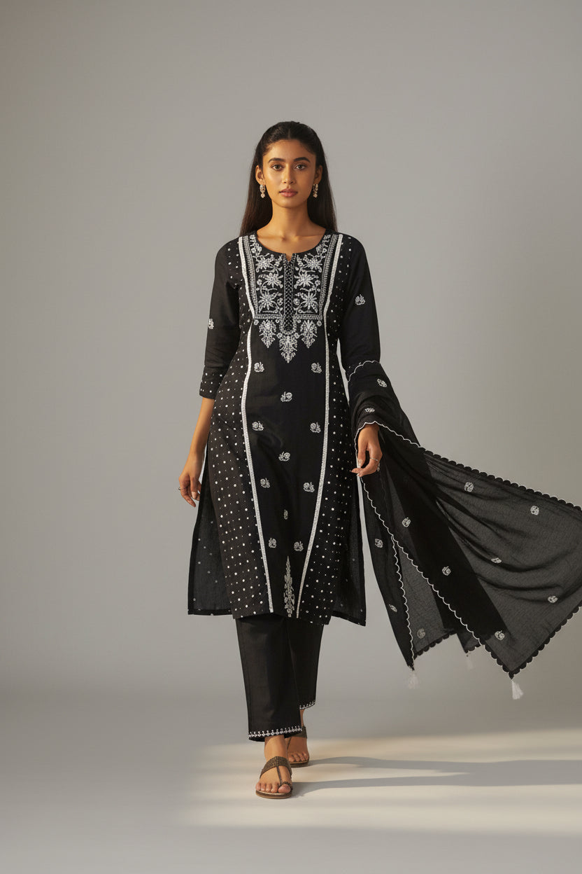 Midnight Chikankari Modal Chanderi Kurta Set