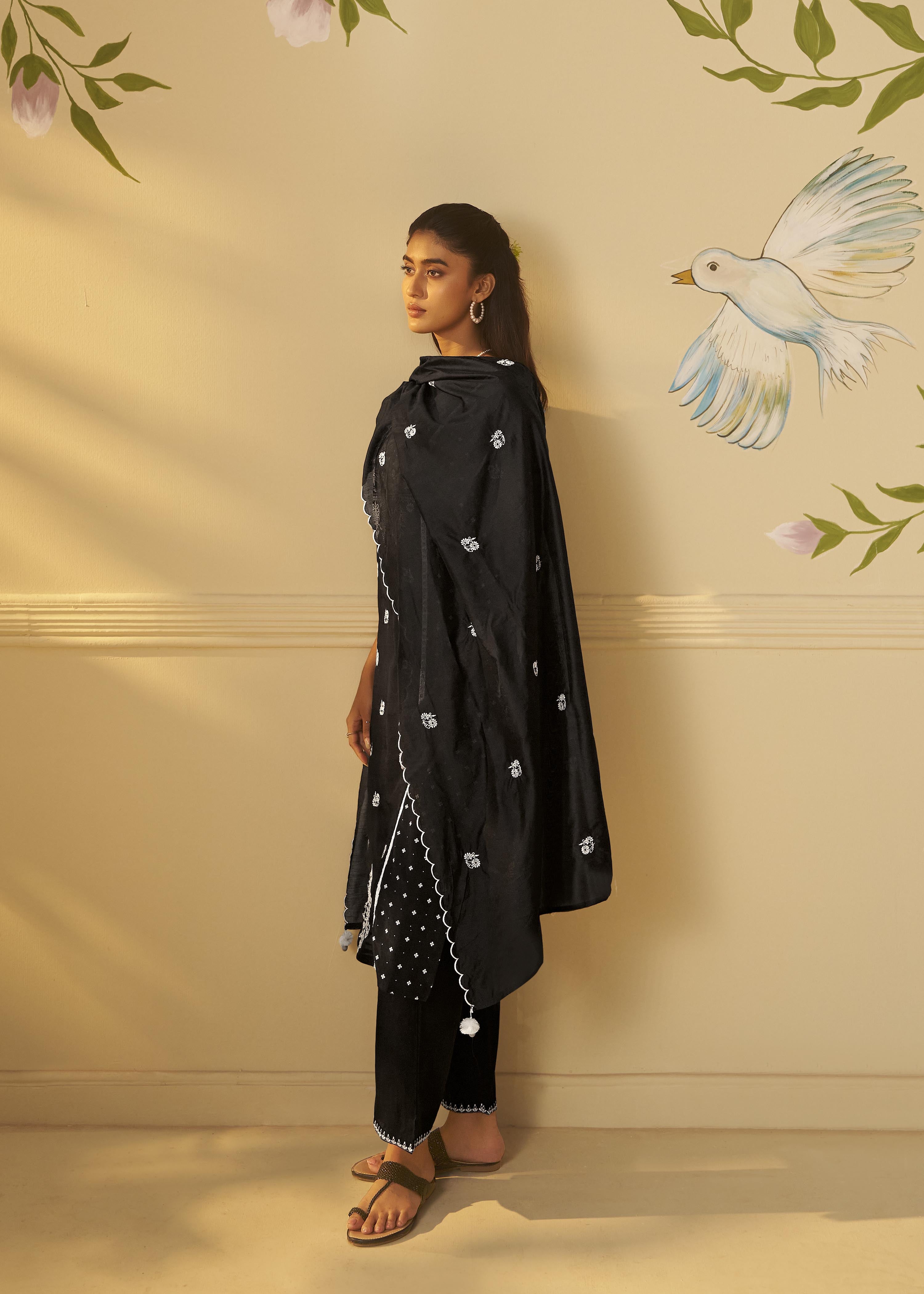 Midnight Chikankari Modal Chanderi Kurta Set