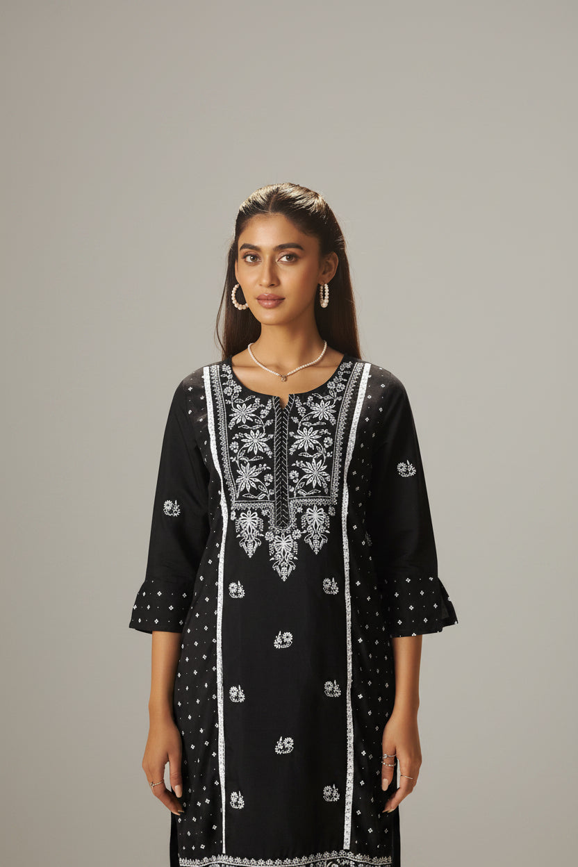 Midnight Chikankari Modal Chanderi Kurta Set