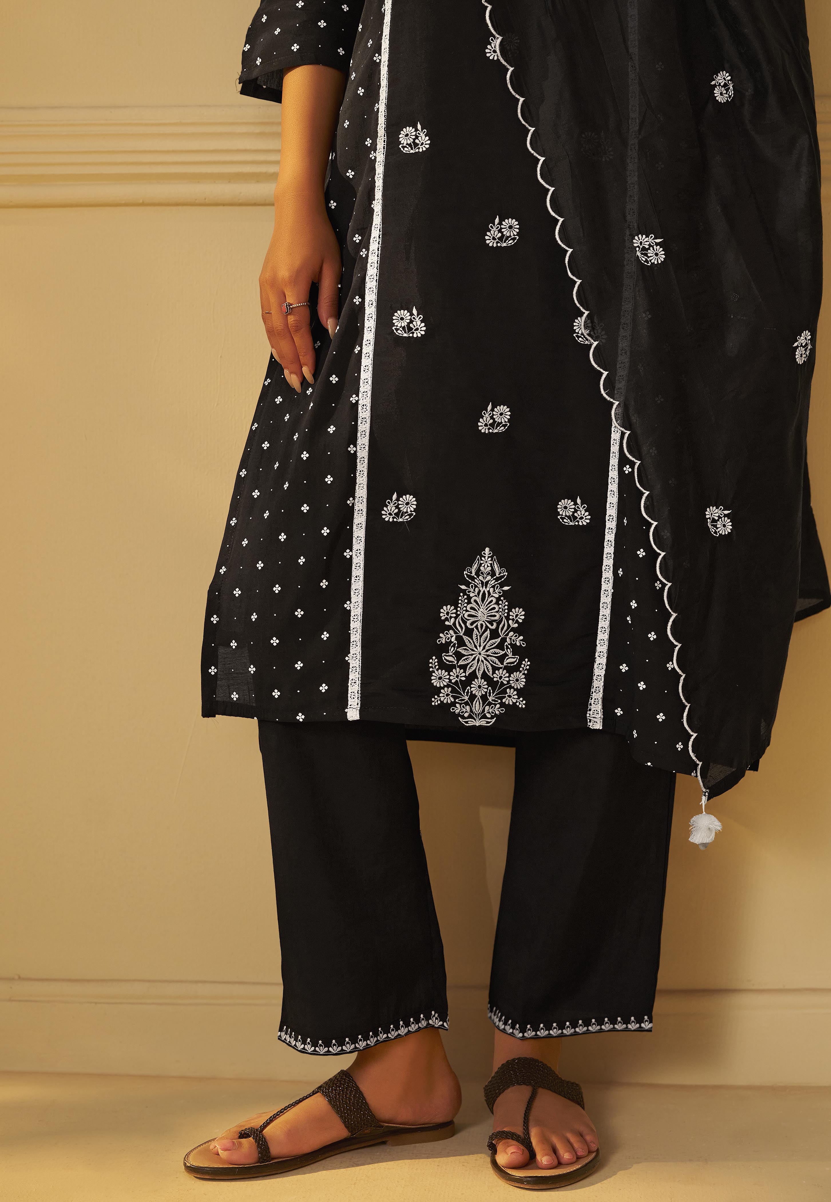 Midnight Chikankari Modal Chanderi Kurta Set