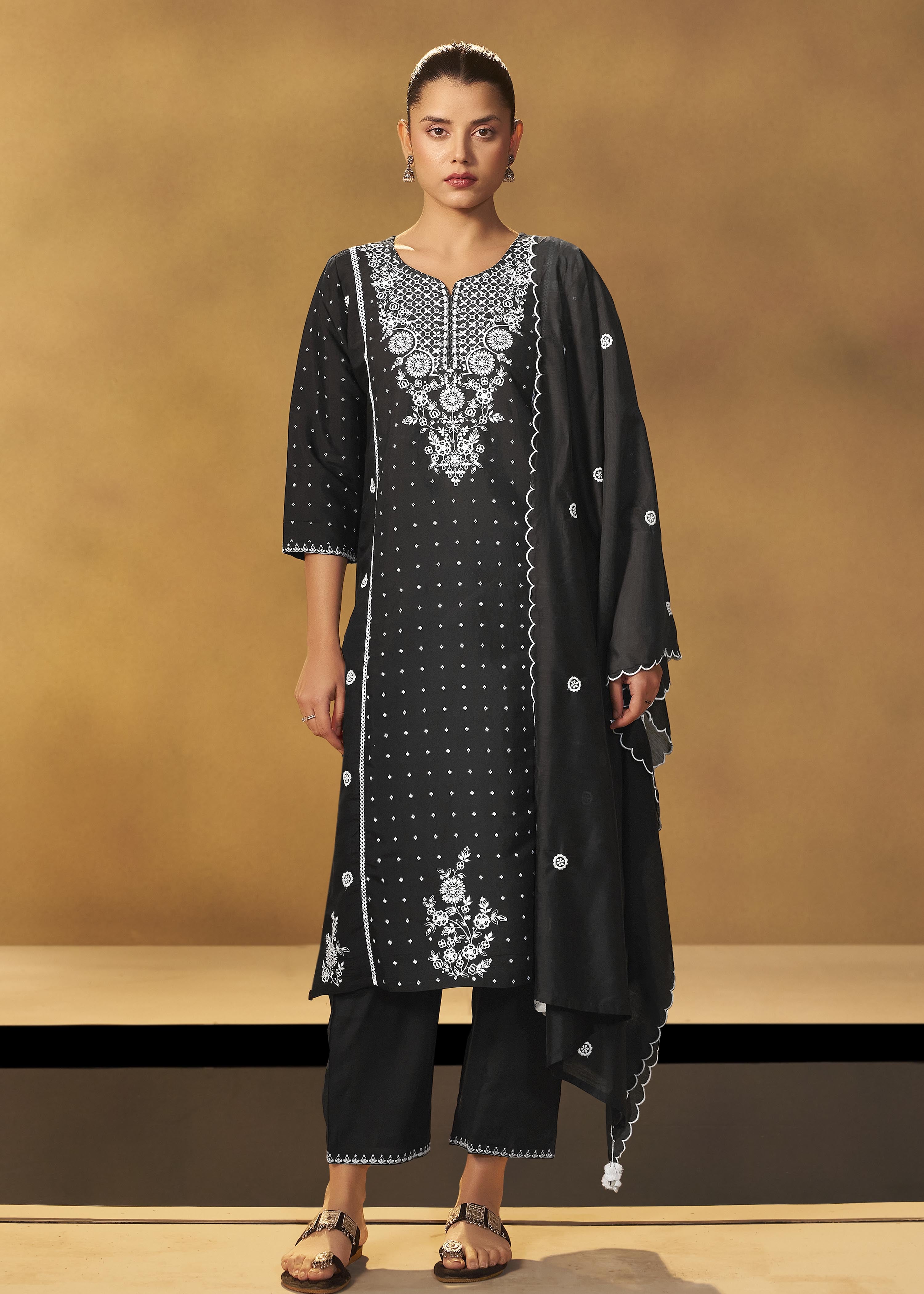 Black Chikankari Modal Chanderi Kurta Set