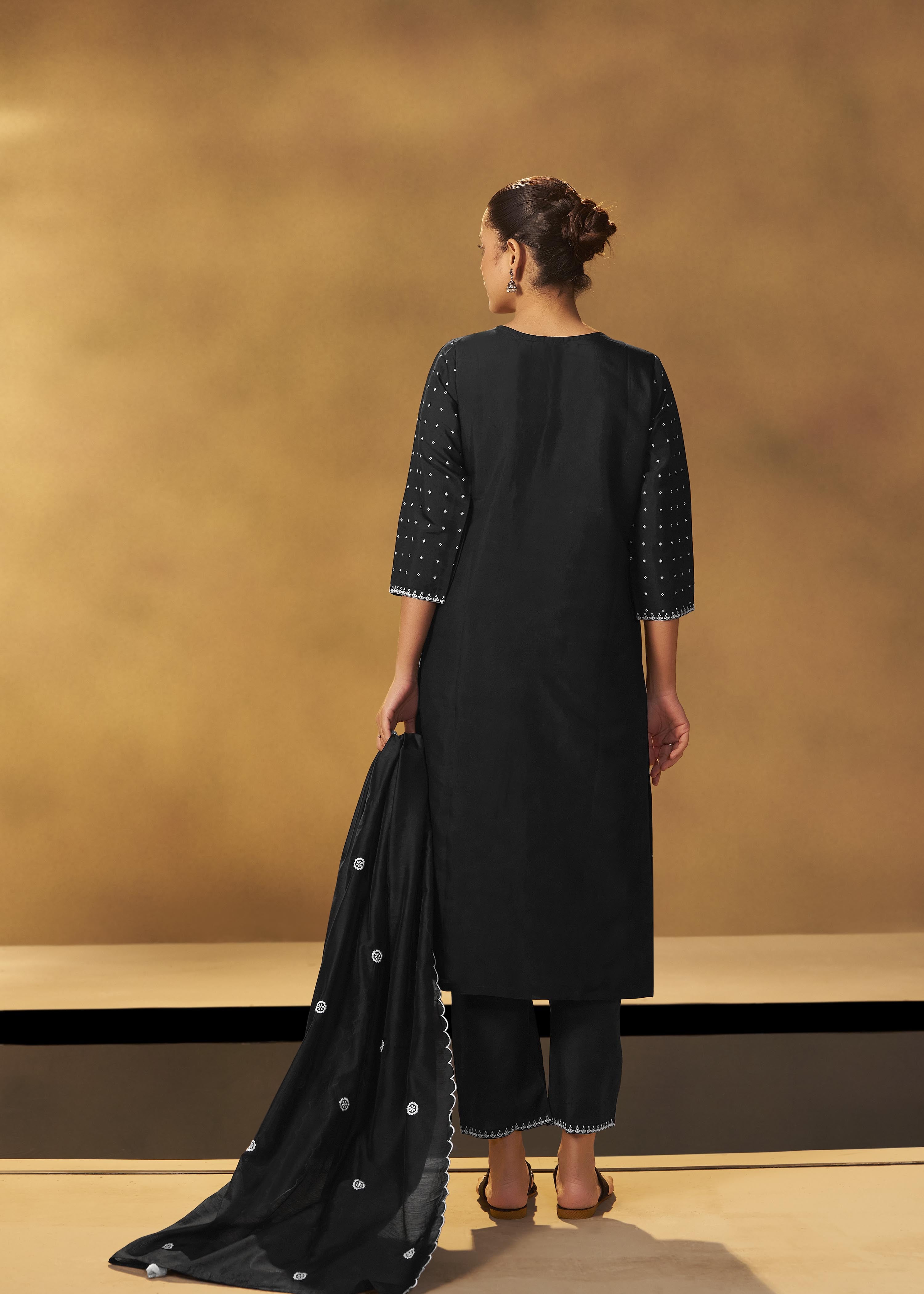 Black Chikankari Modal Chanderi Kurta Set