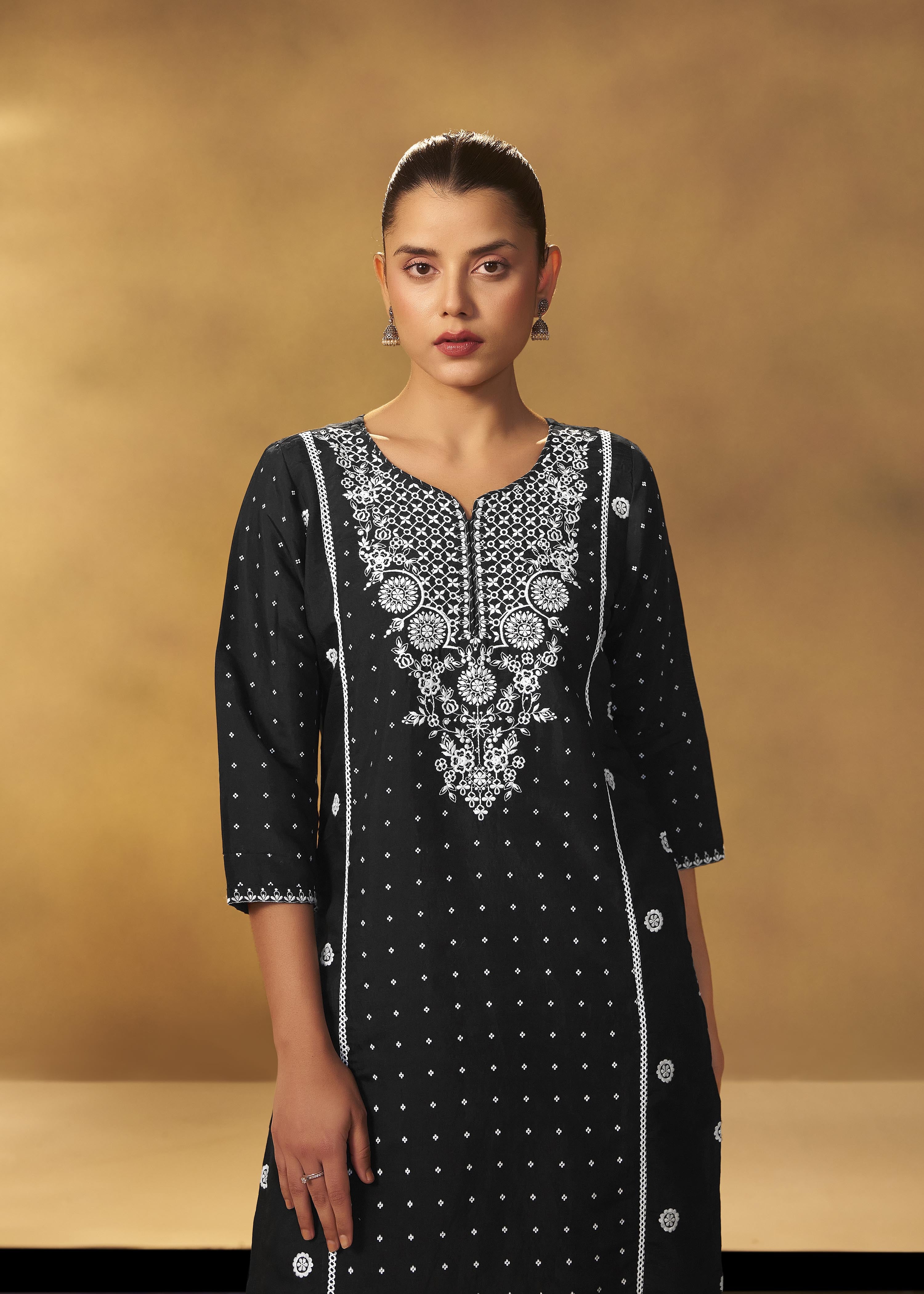 Black Chikankari Modal Chanderi Kurta Set