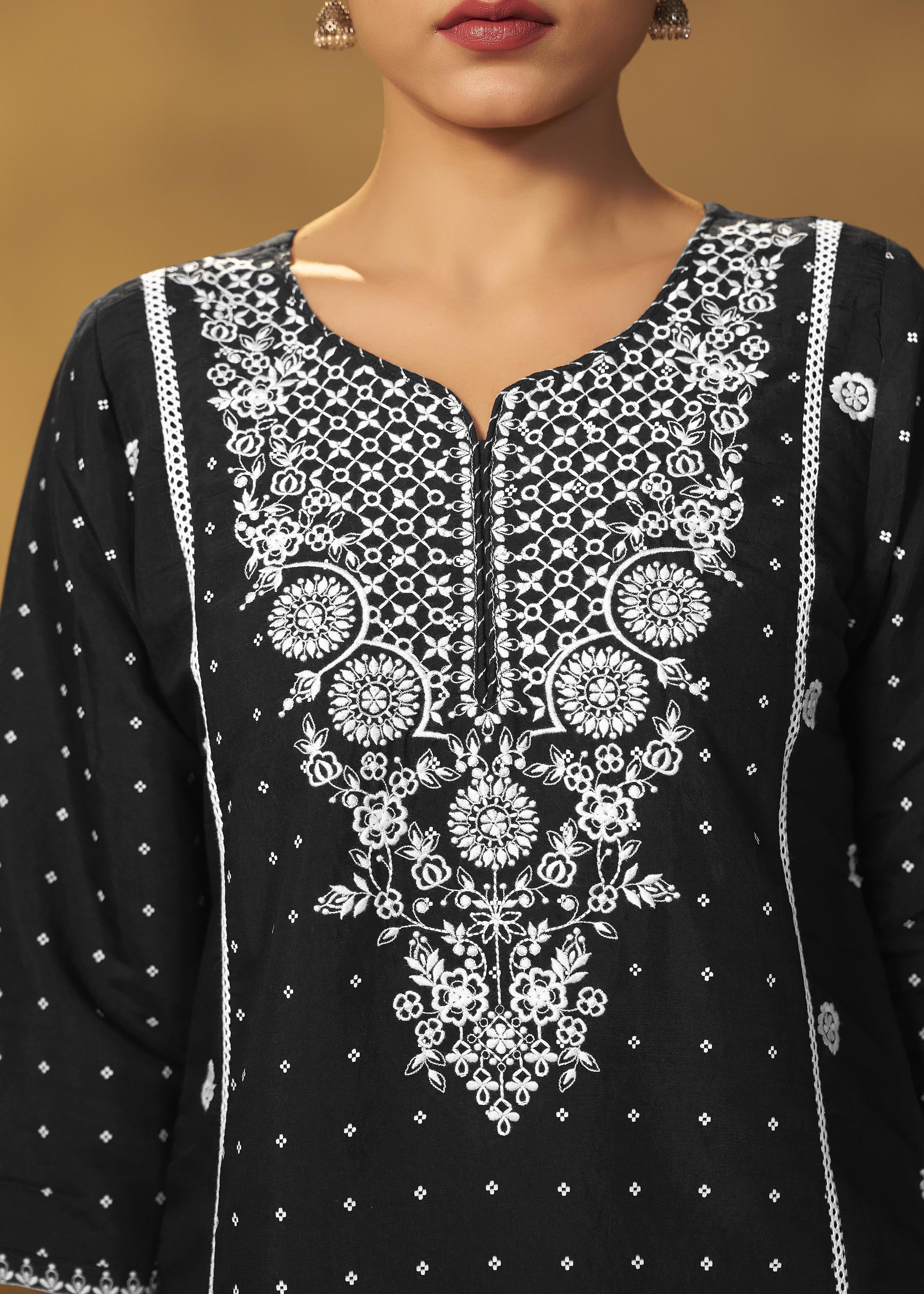 Black Chikankari Modal Chanderi Kurta Set