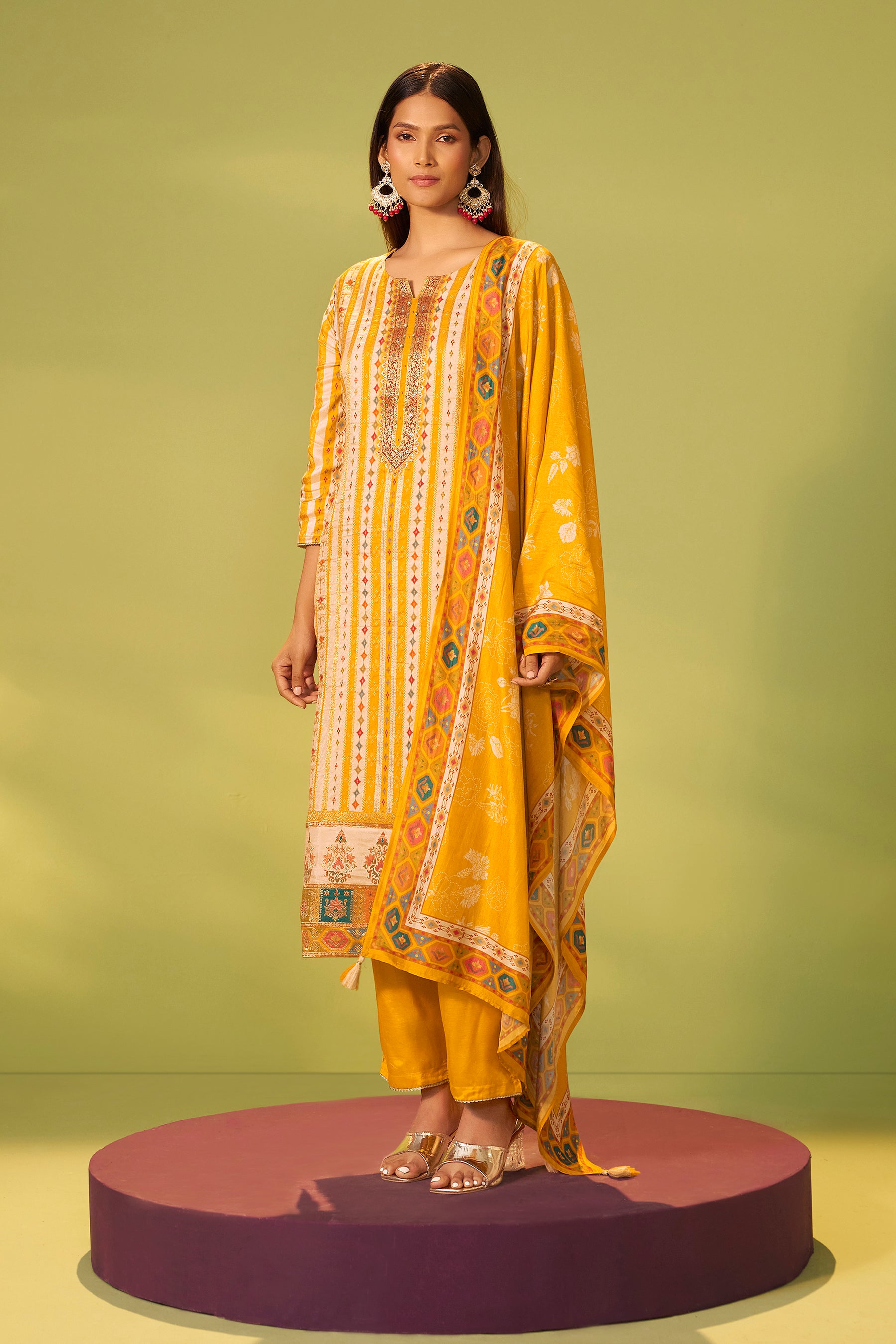 Russian Silk with Position Print Kurta Set