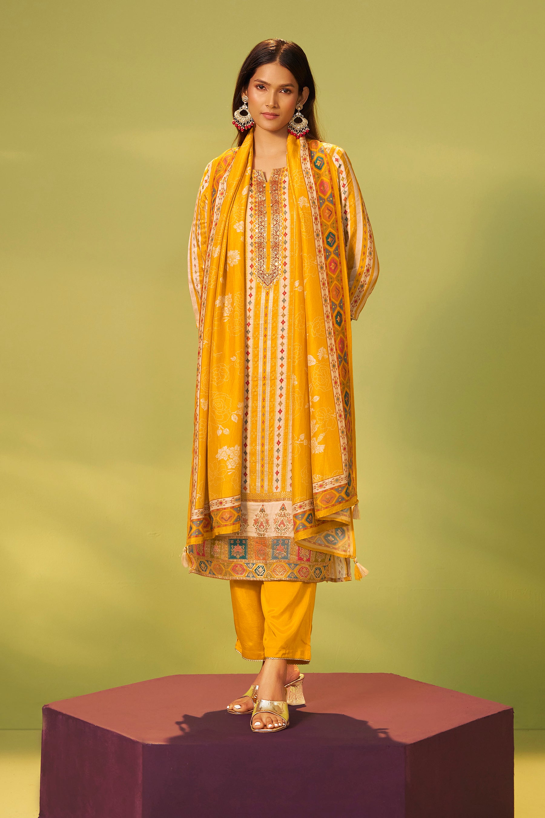 Russian Silk with Position Print Kurta Set