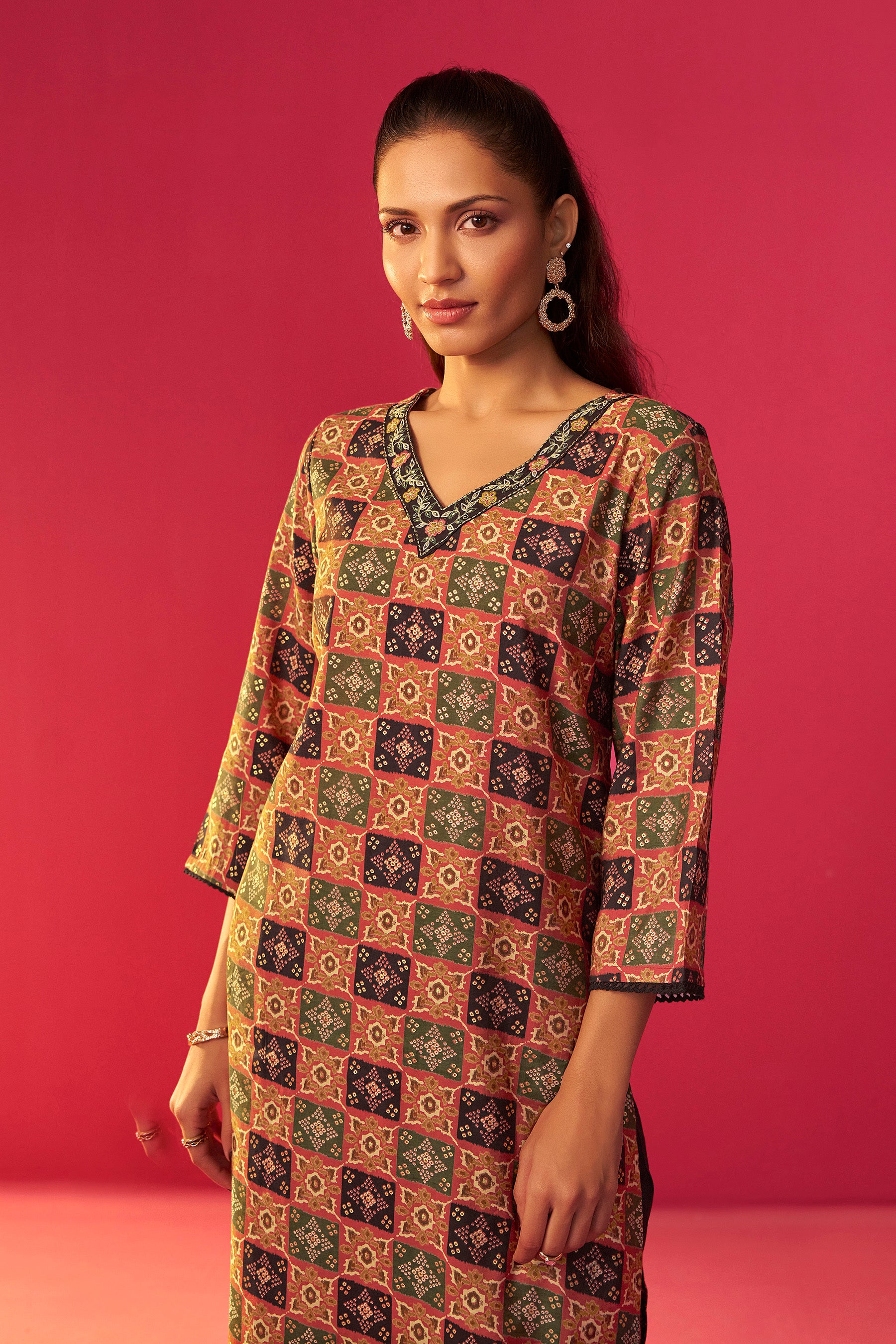 Embroidered Viscose Digital Print Kurta Set
