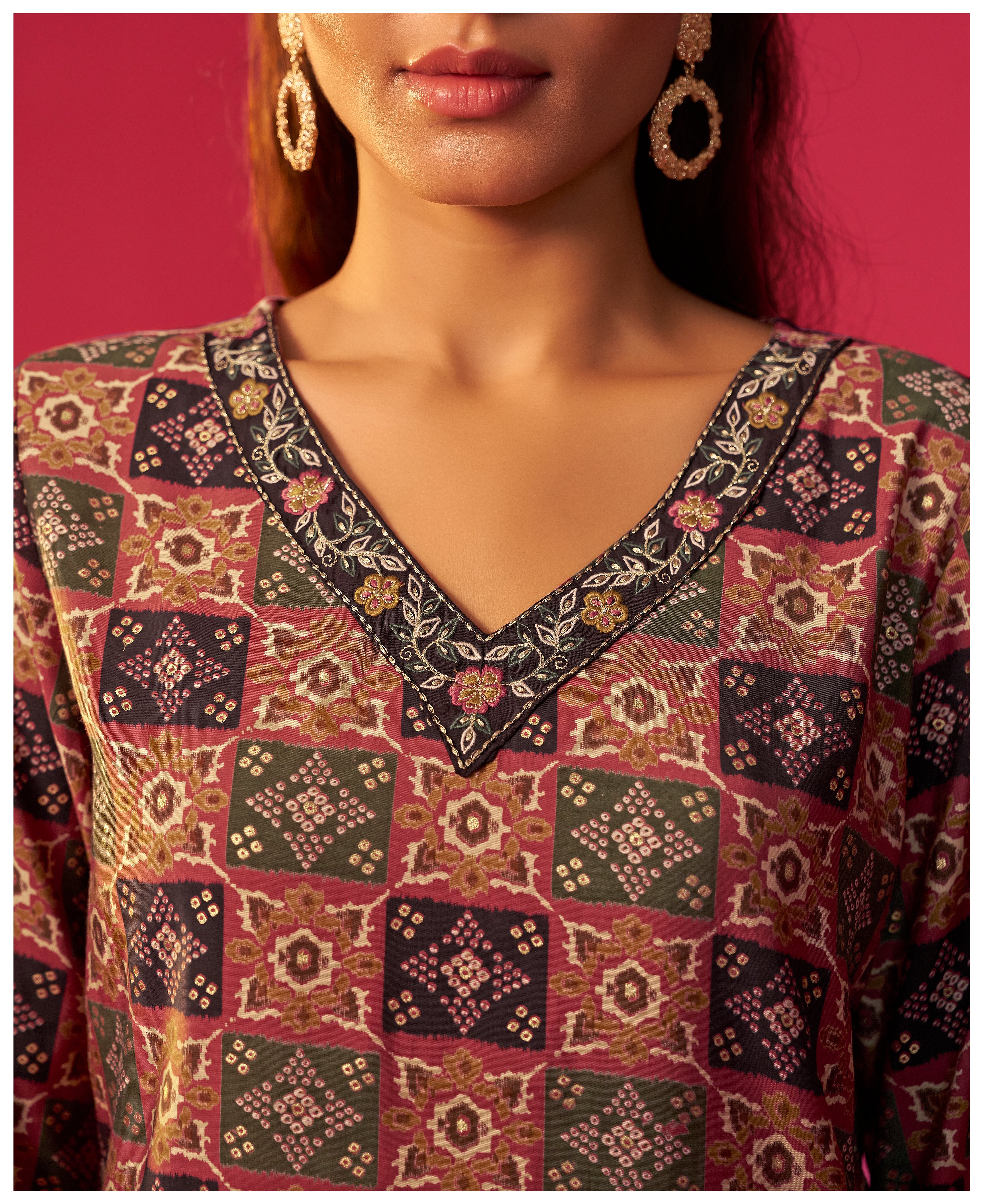 Embroidered Viscose Digital Print Kurta Set