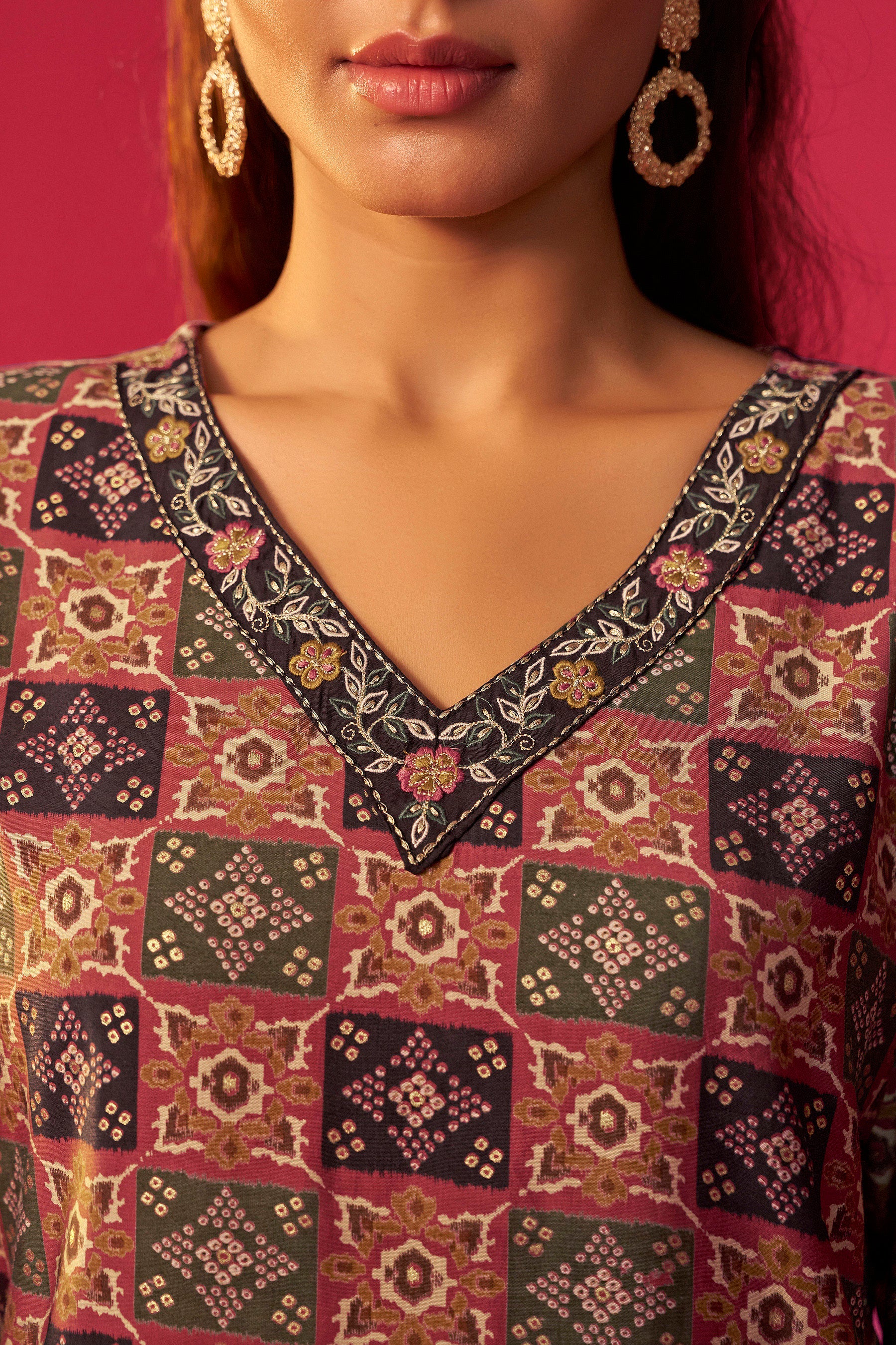 Embroidered Viscose Digital Print Kurta Set