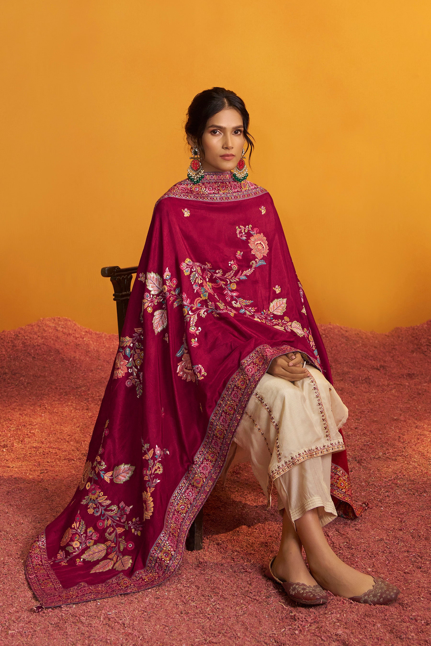 Russian Silk Kurta Set with Dupatta – Cream