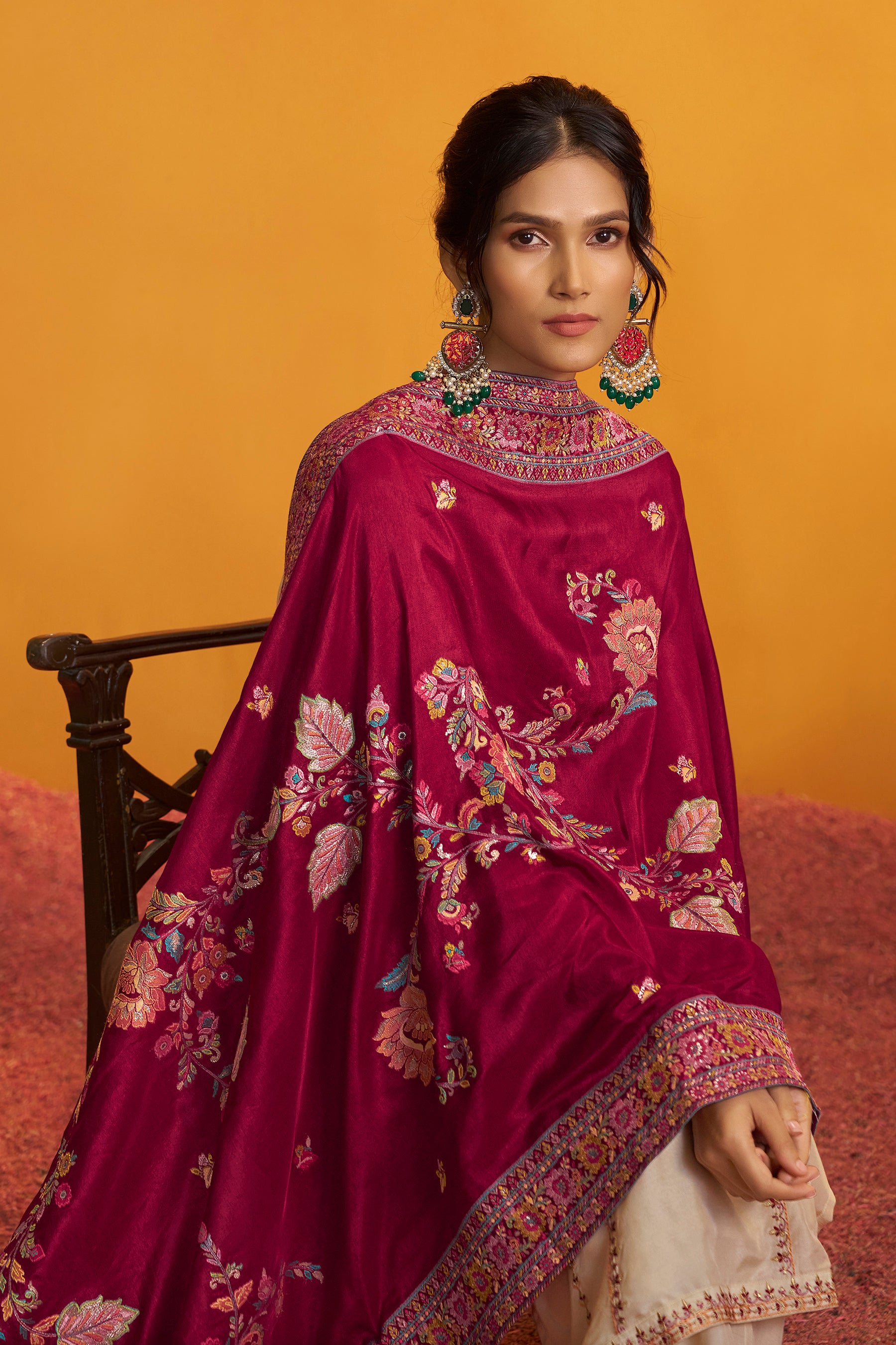 Russian Silk Kurta Set with Dupatta – Cream