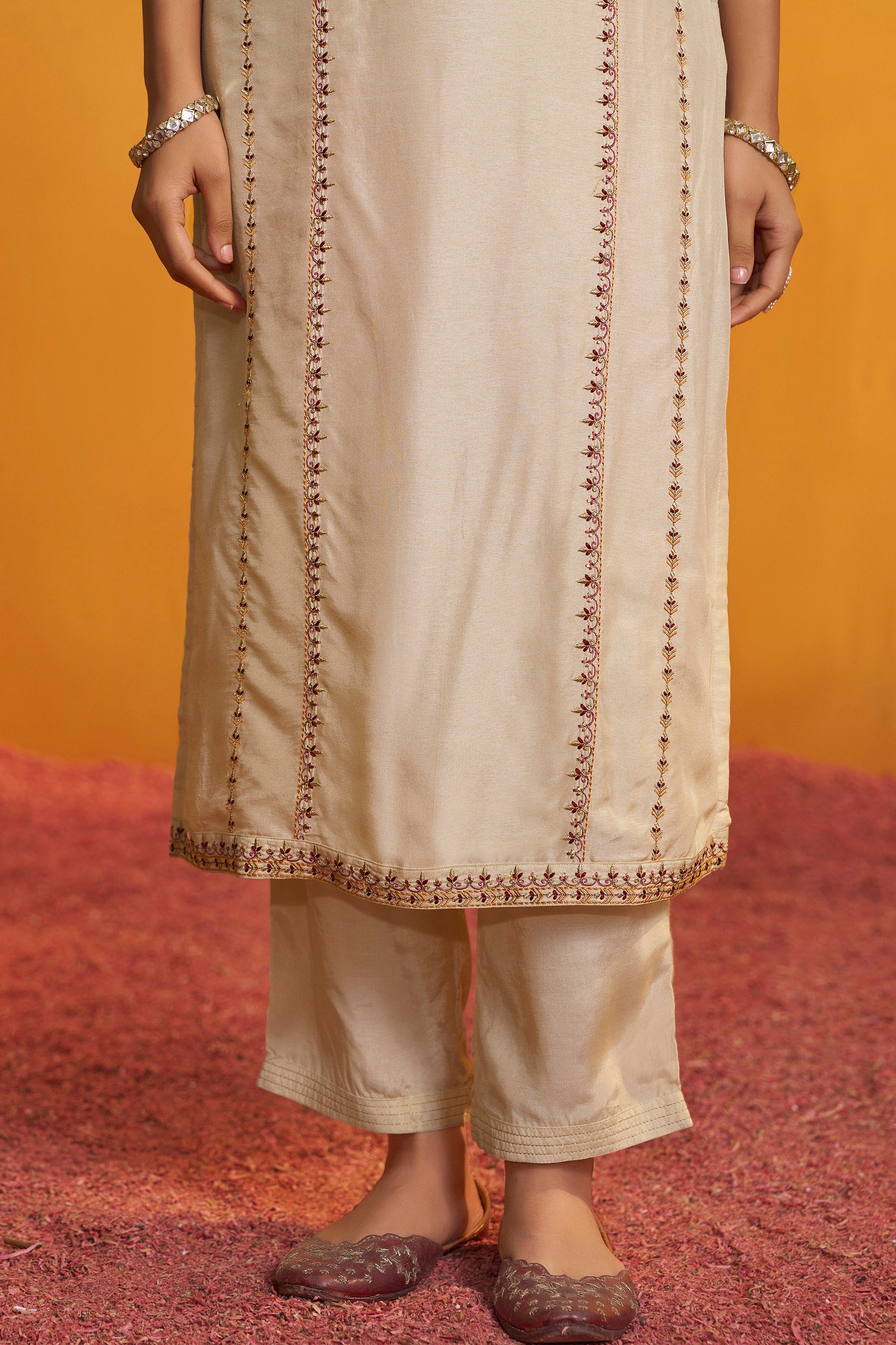 Russian Silk Kurta Set with Dupatta – Cream