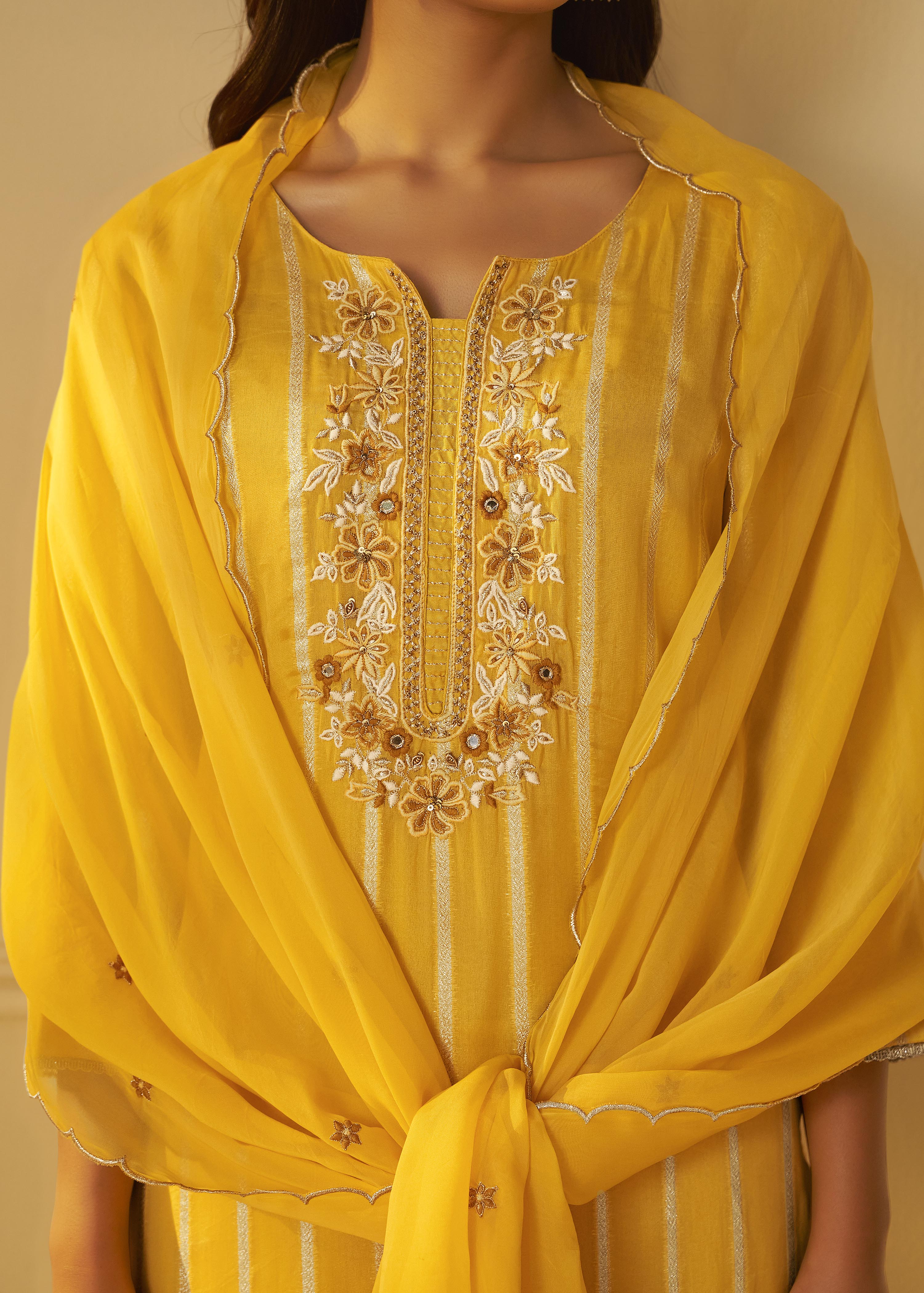 Yellow Organza Jacquard Festive Kurta Set
