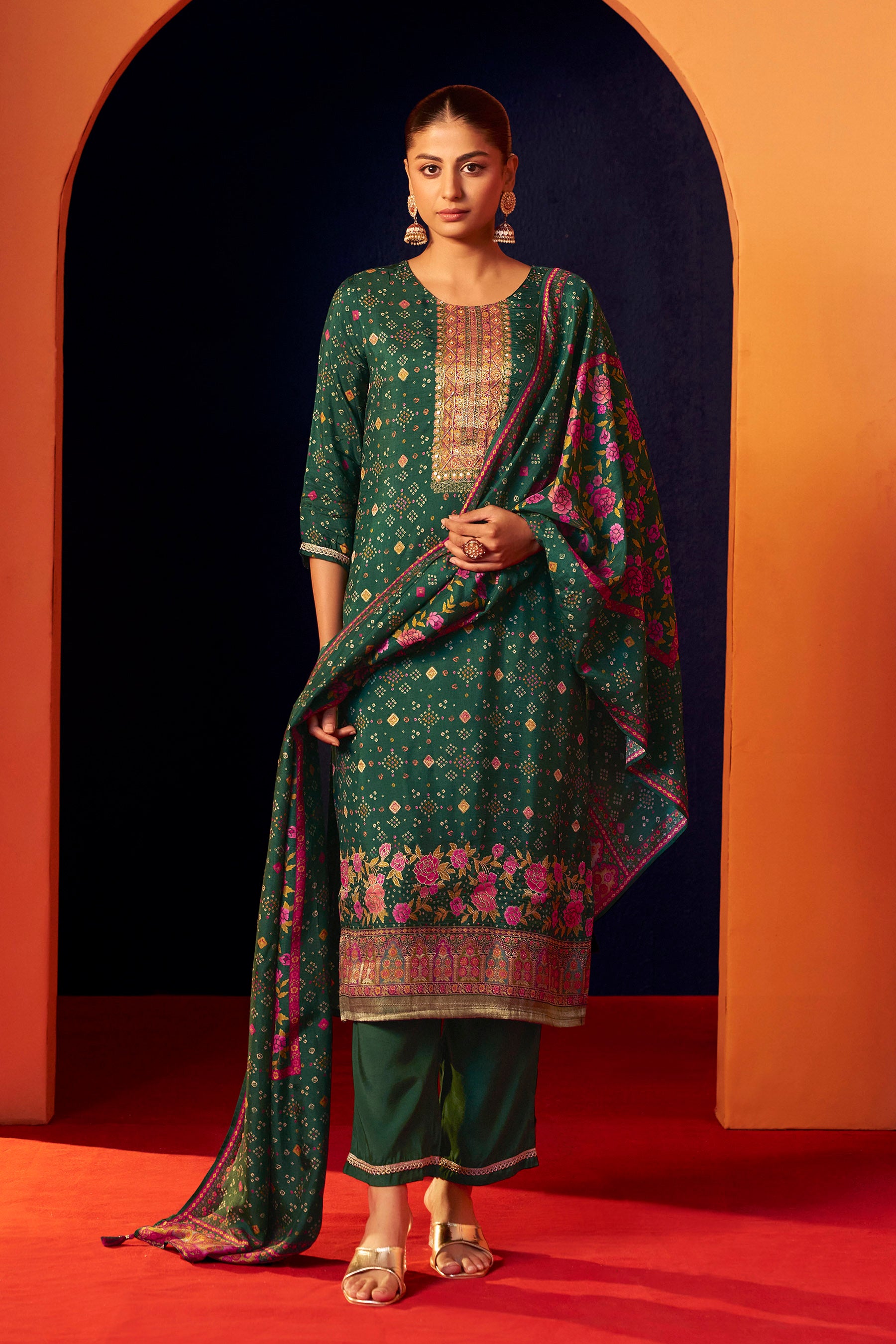 Position Print Russian Silk Kurta 3-Piece Set