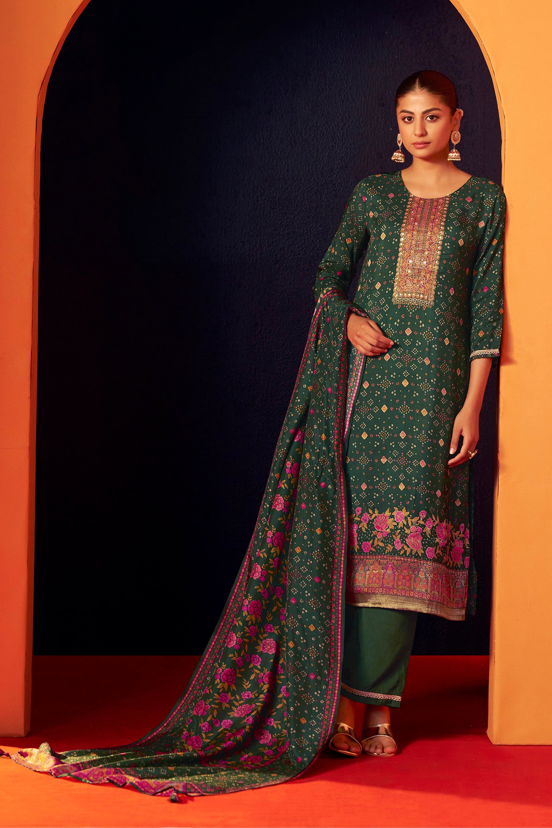 Position Print Russian Silk Kurta 3-Piece Set