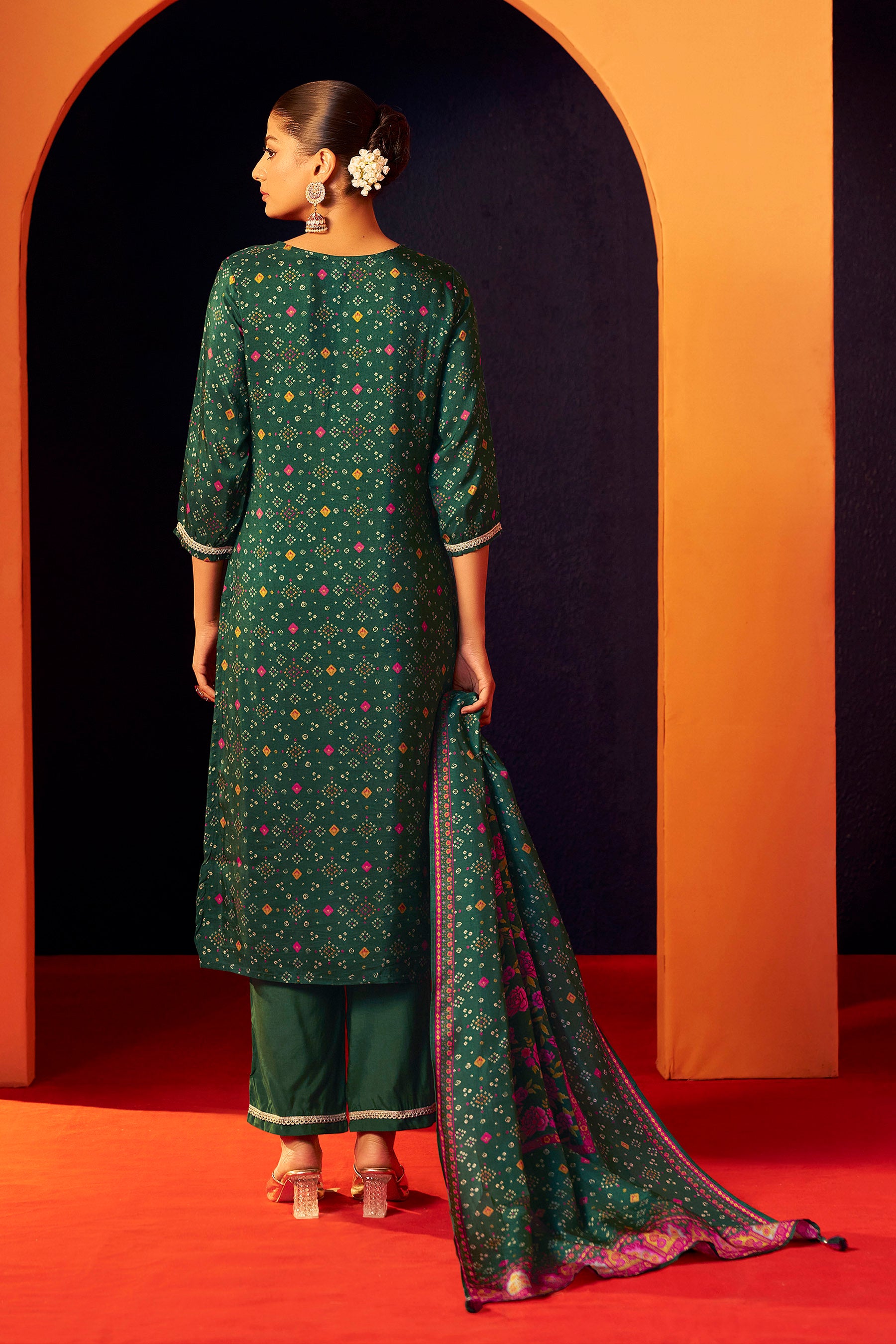 Position Print Russian Silk Kurta 3-Piece Set