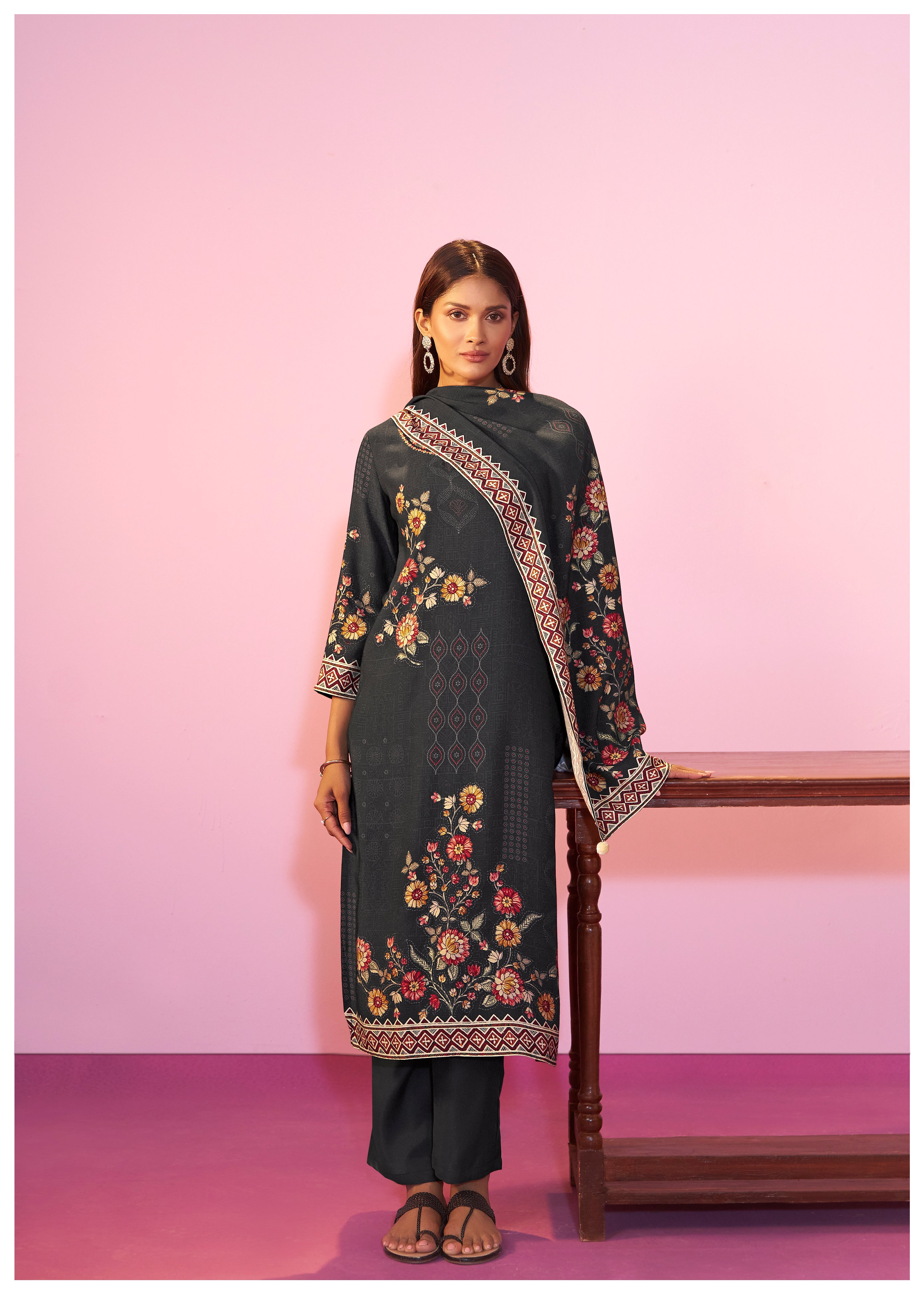 Viscose digital print Kurta Set with Intricate Embroidery