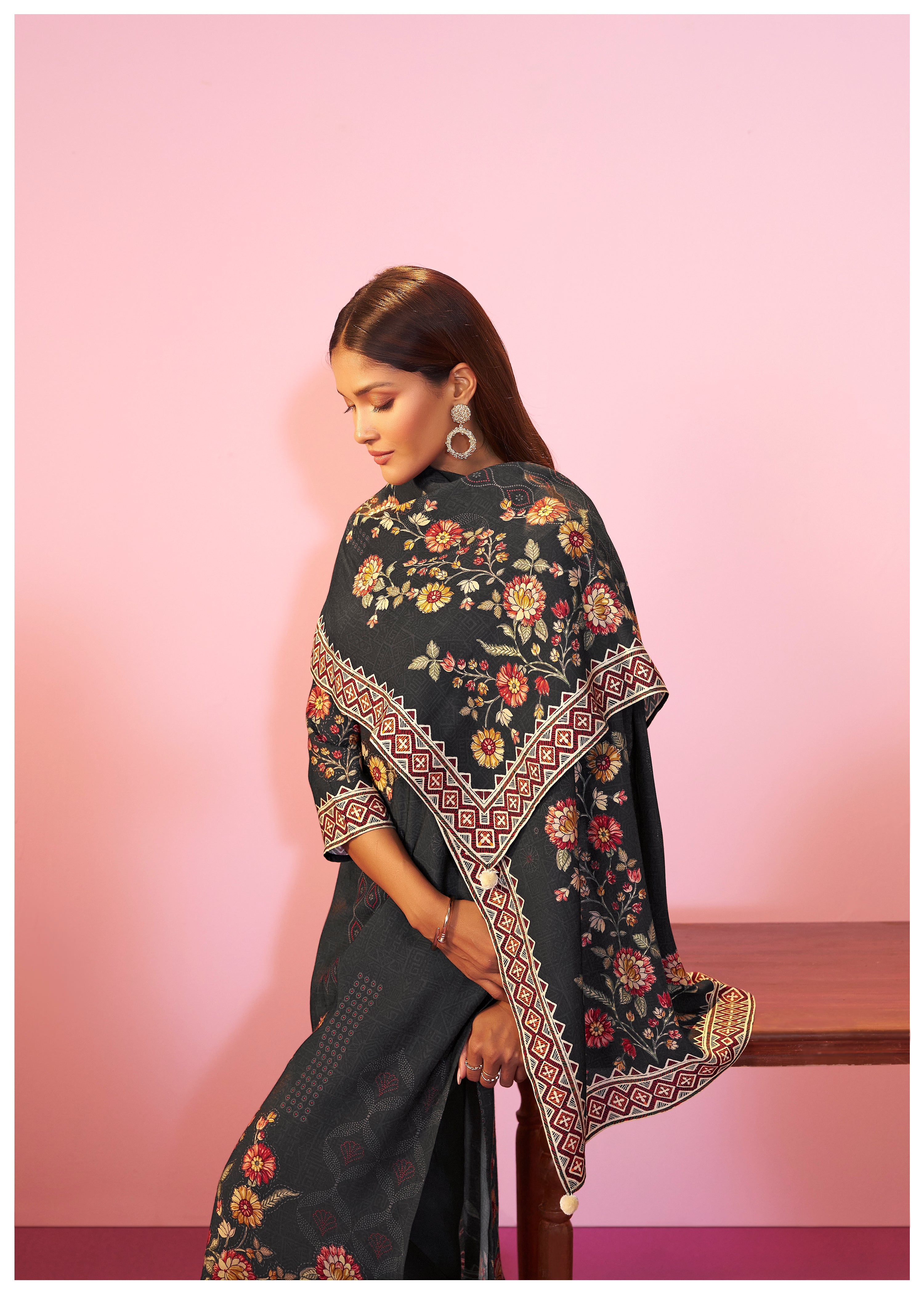 Viscose digital print Kurta Set with Intricate Embroidery
