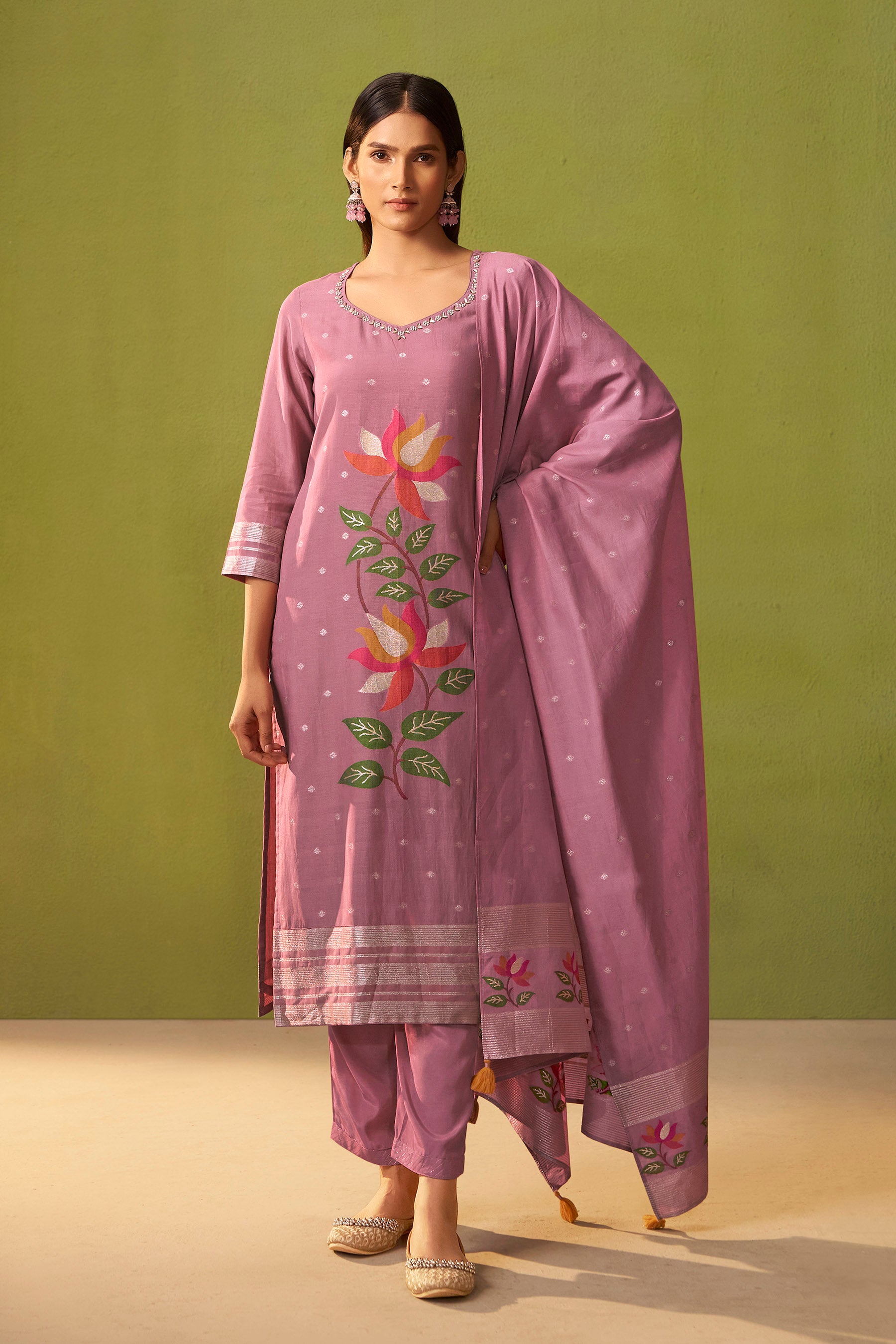 Chanderi Jacquard Set – Pink