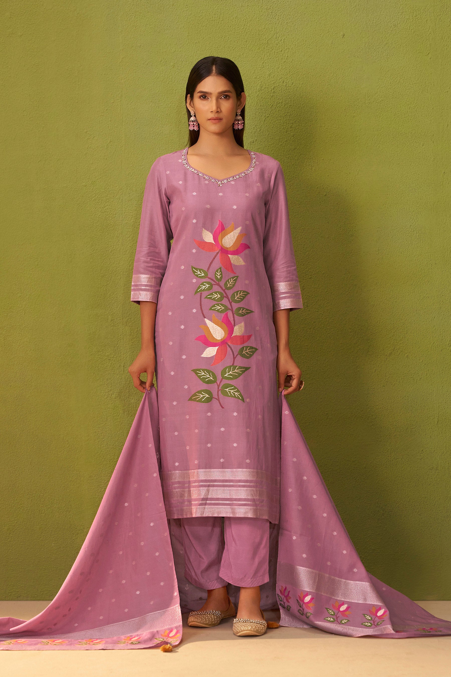 Chanderi Jacquard Set – Pink
