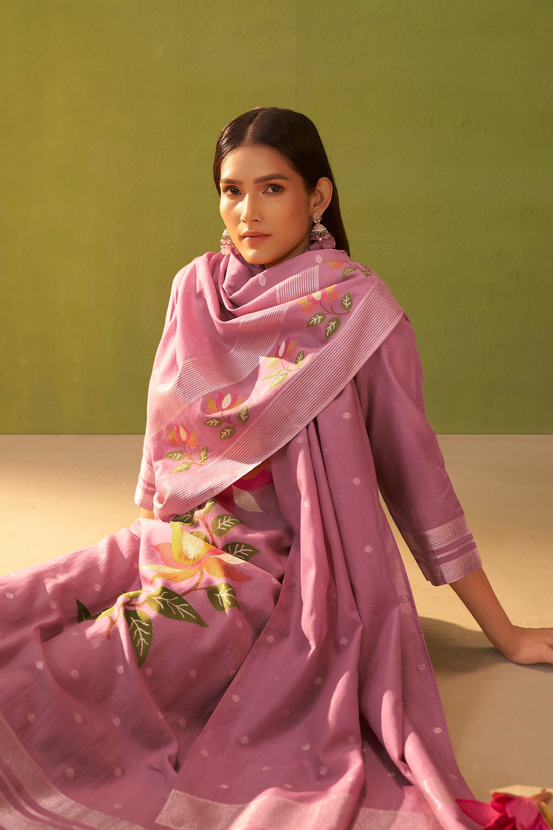 Chanderi Jacquard Set – Pink
