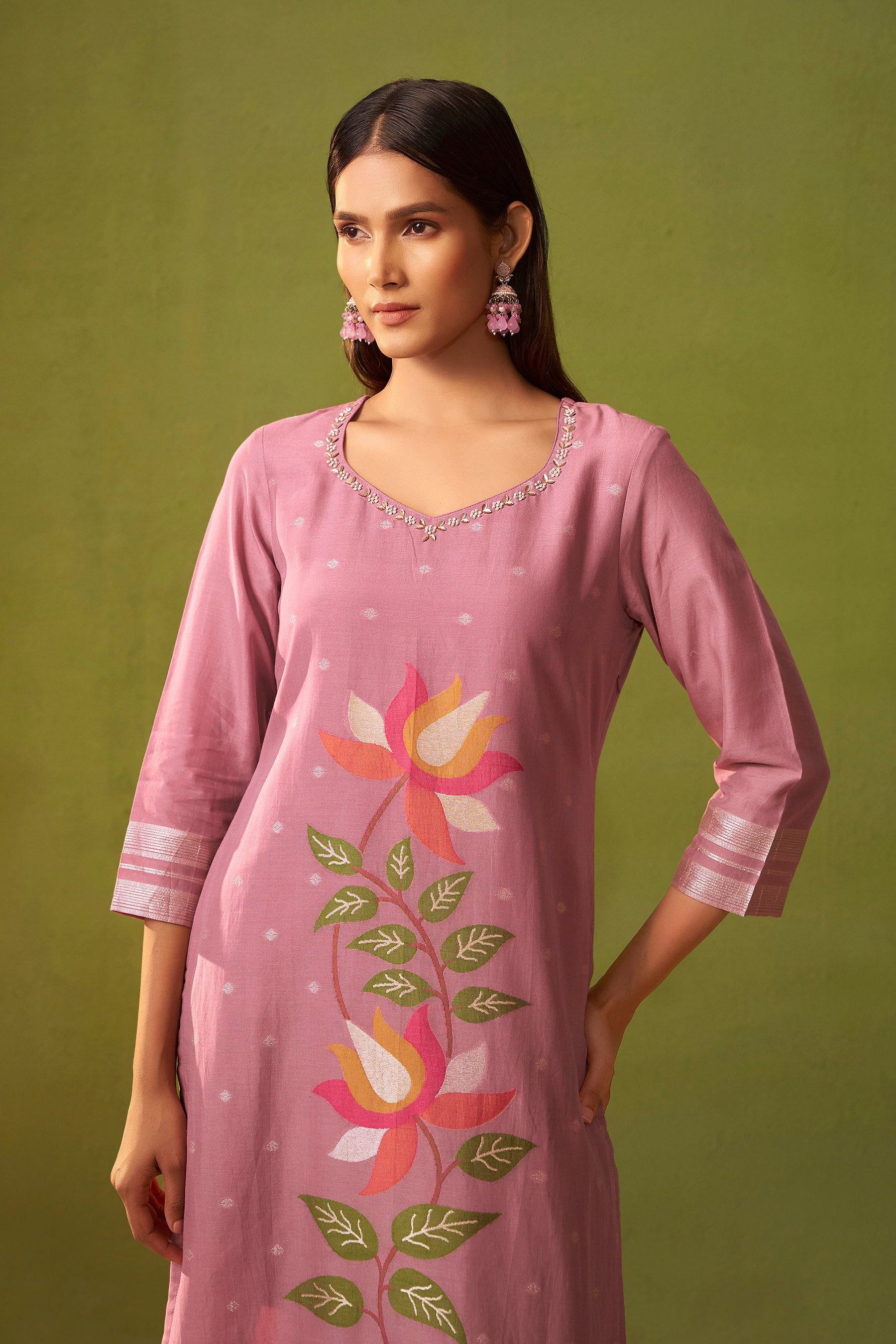 Chanderi Jacquard Set – Pink