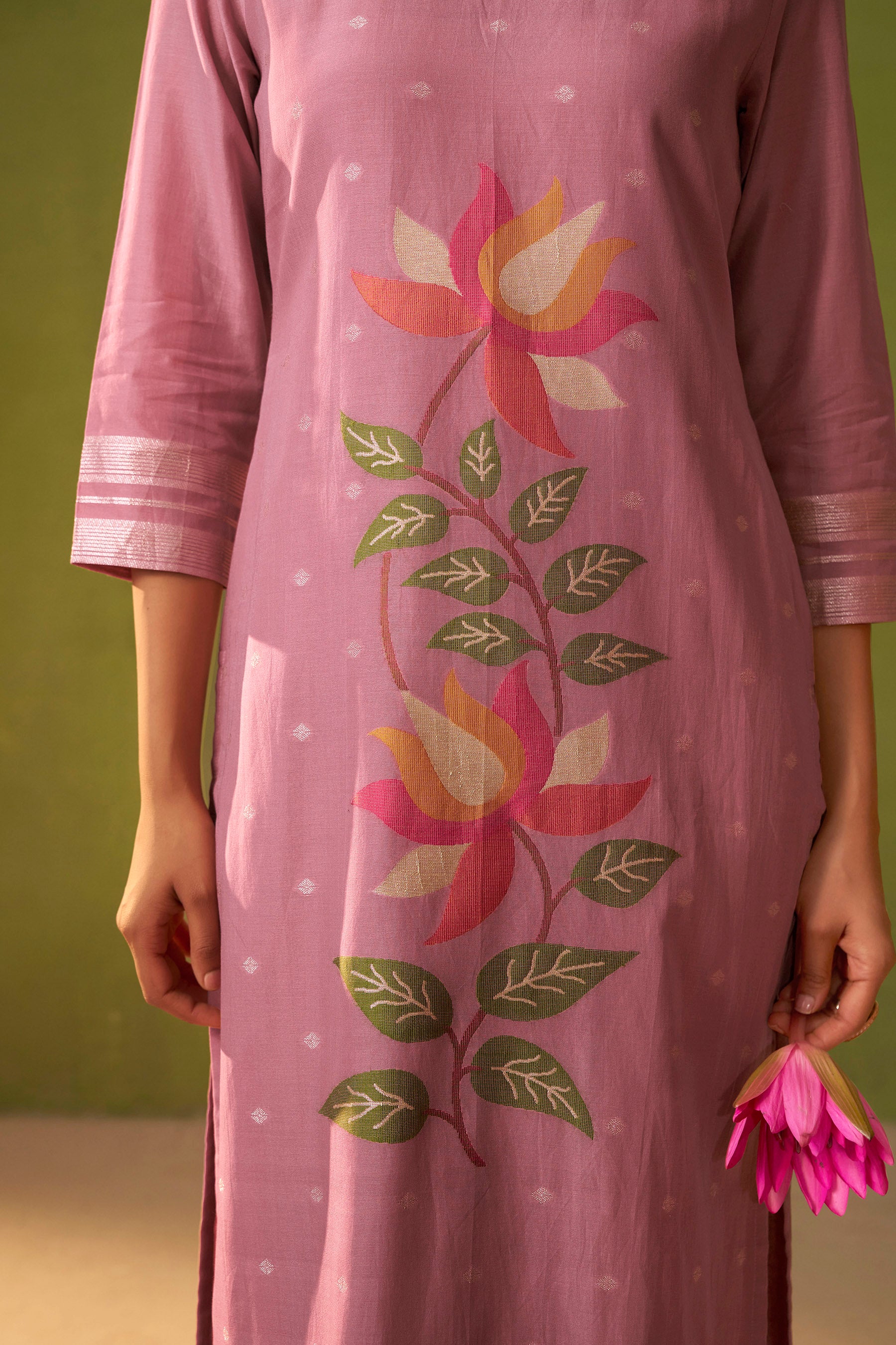 Chanderi Jacquard Set – Pink