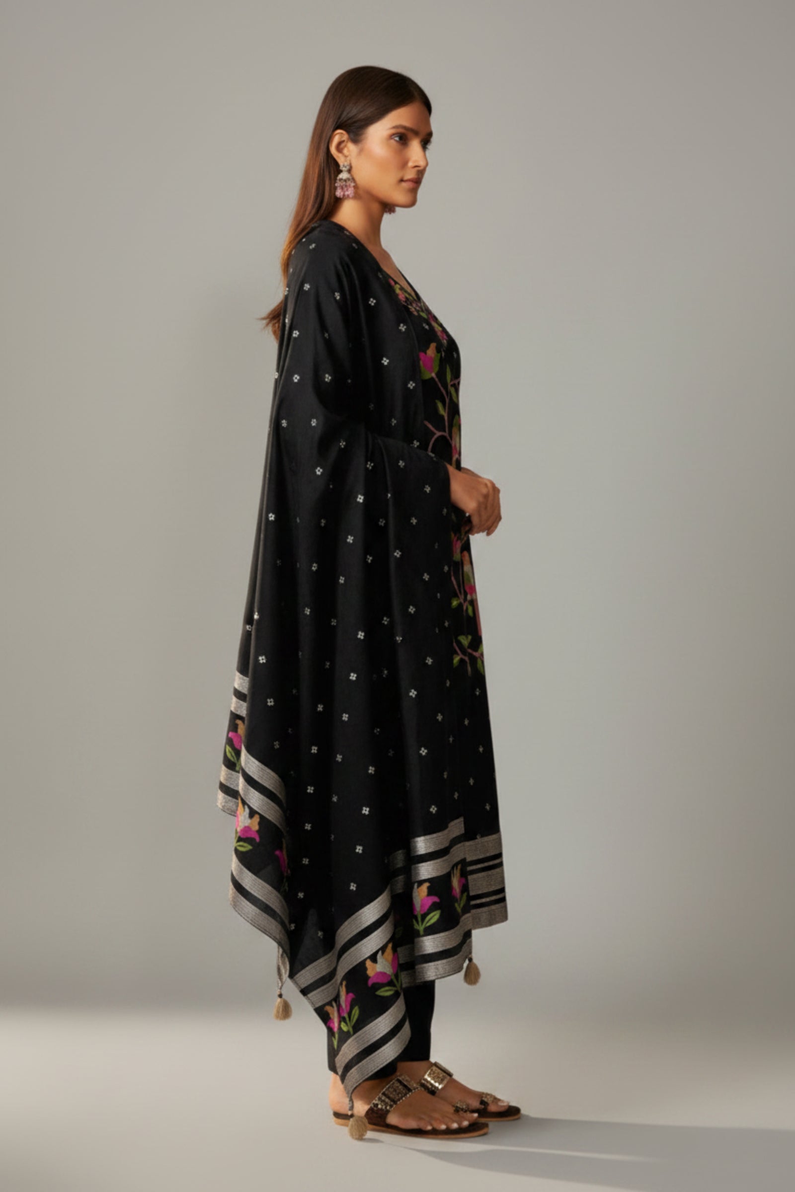 Chanderi Jacquard Set – Black