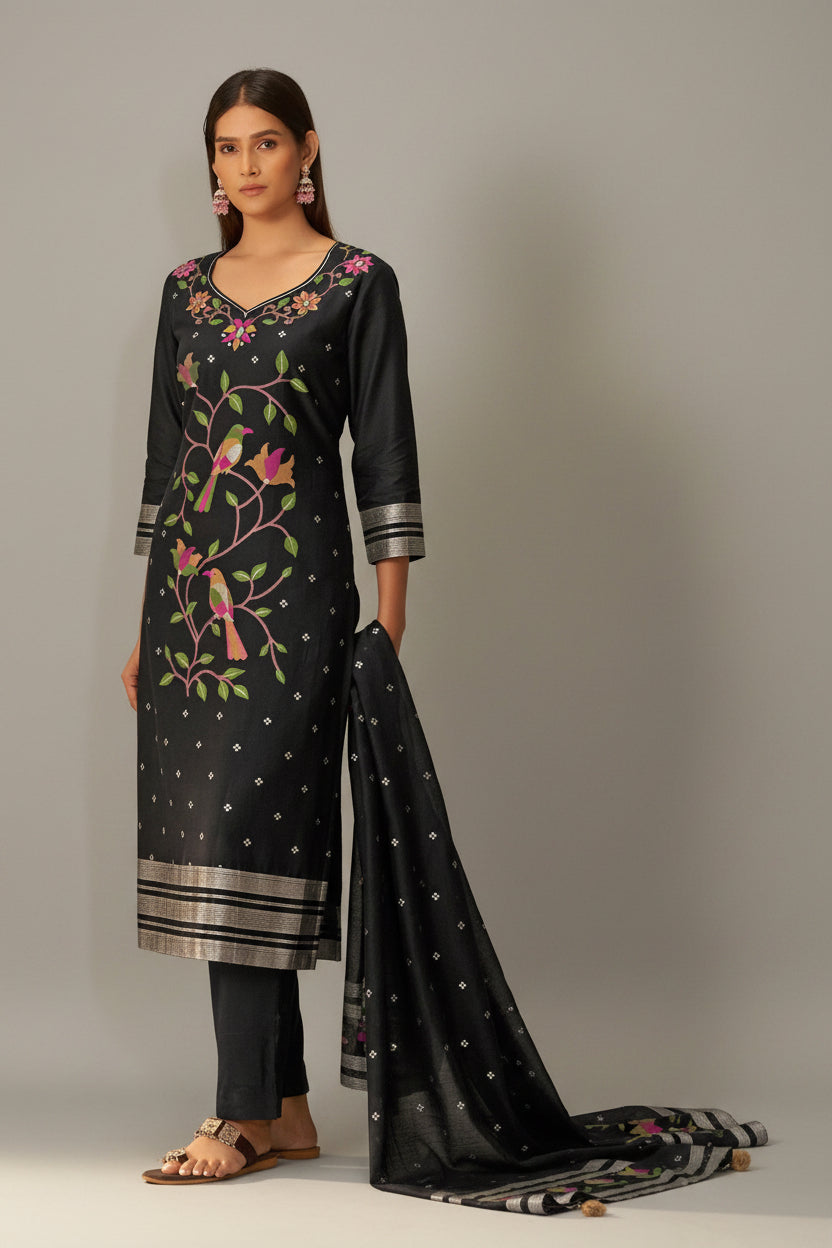 Chanderi Jacquard Set – Black