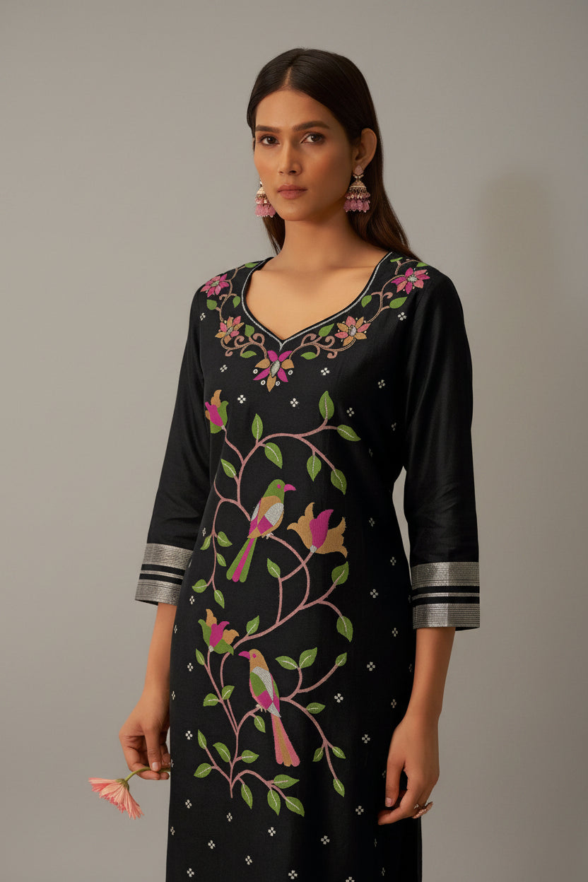 Chanderi Jacquard Set – Black