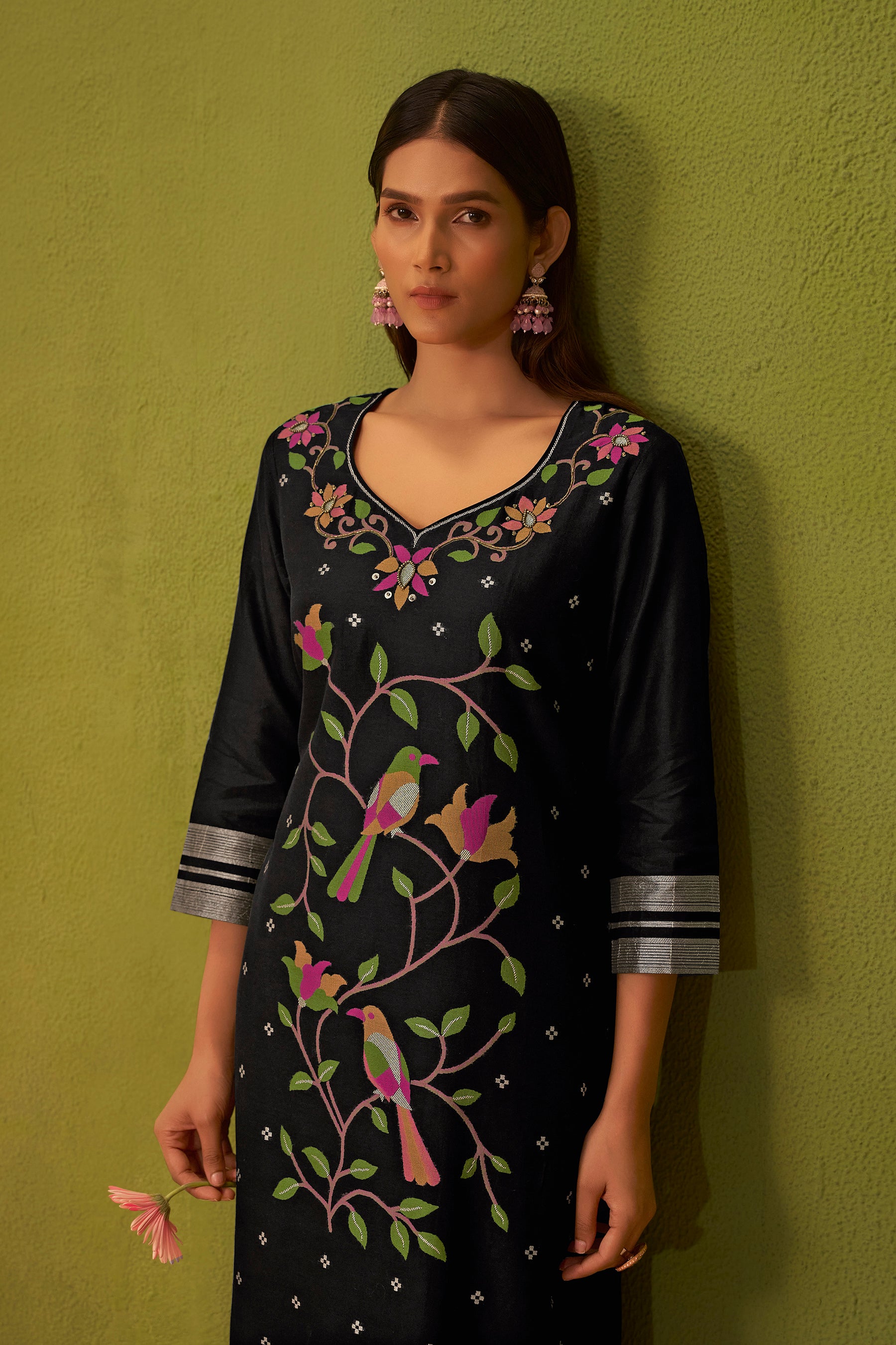 Chanderi Jacquard Set – Black