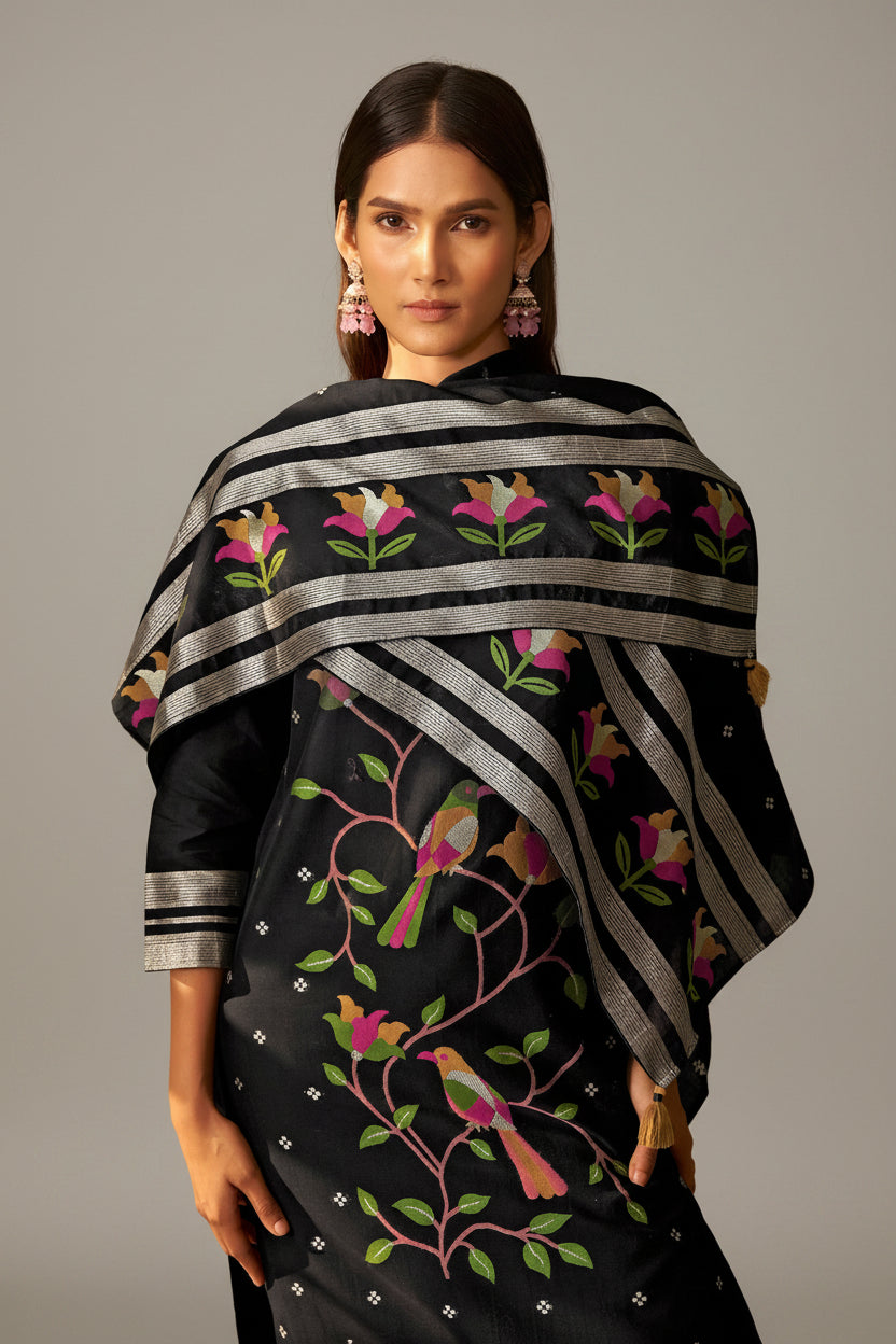 Chanderi Jacquard Set – Black