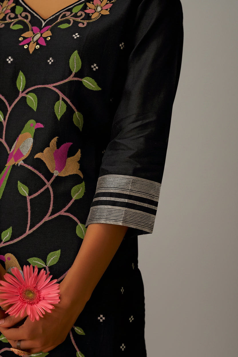 Chanderi Jacquard Set – Black