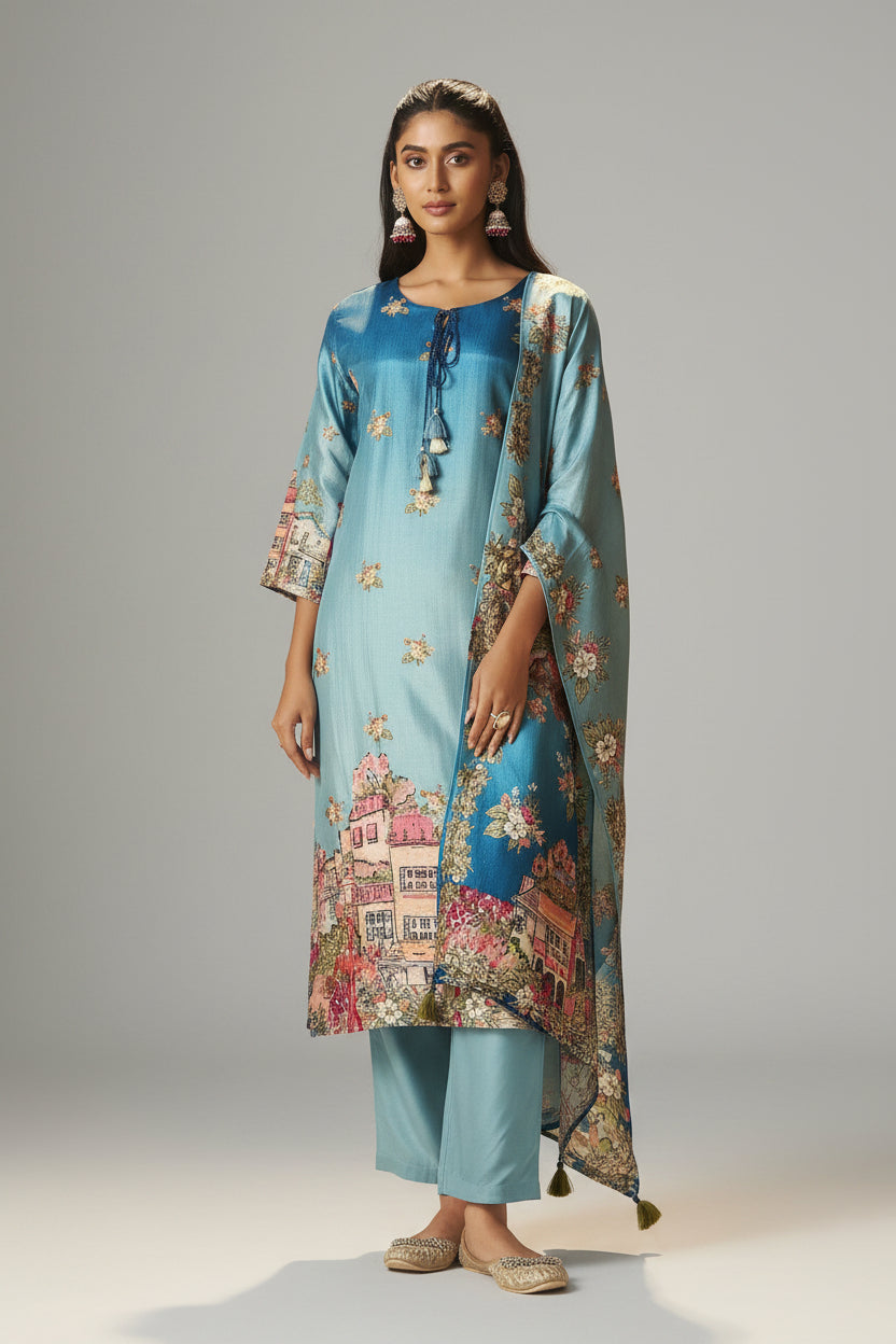 Azure Dola Shaded Digital Kurta Set